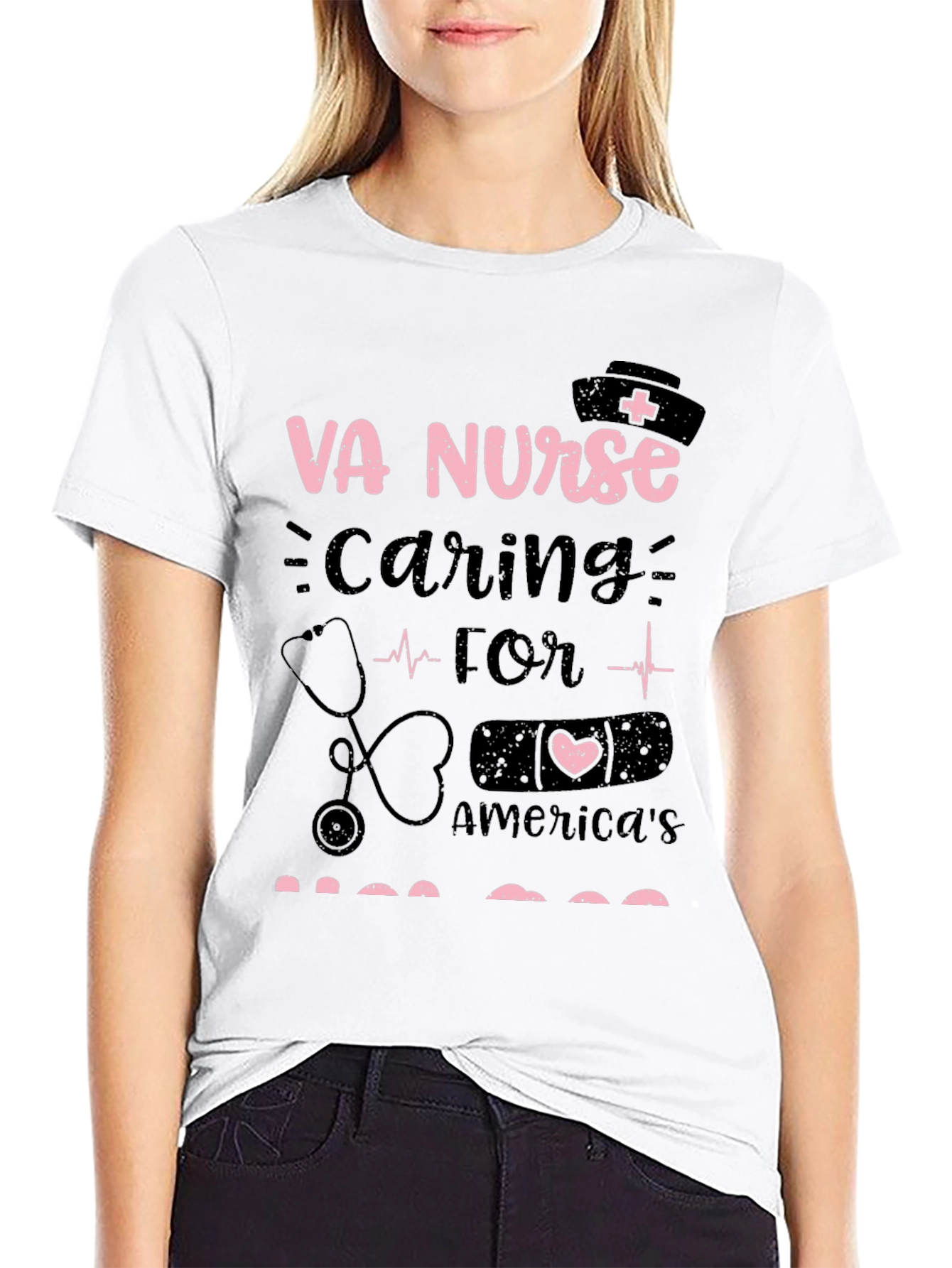 VA Nurse Caring for Americas Heroes Graphic T-Shirt