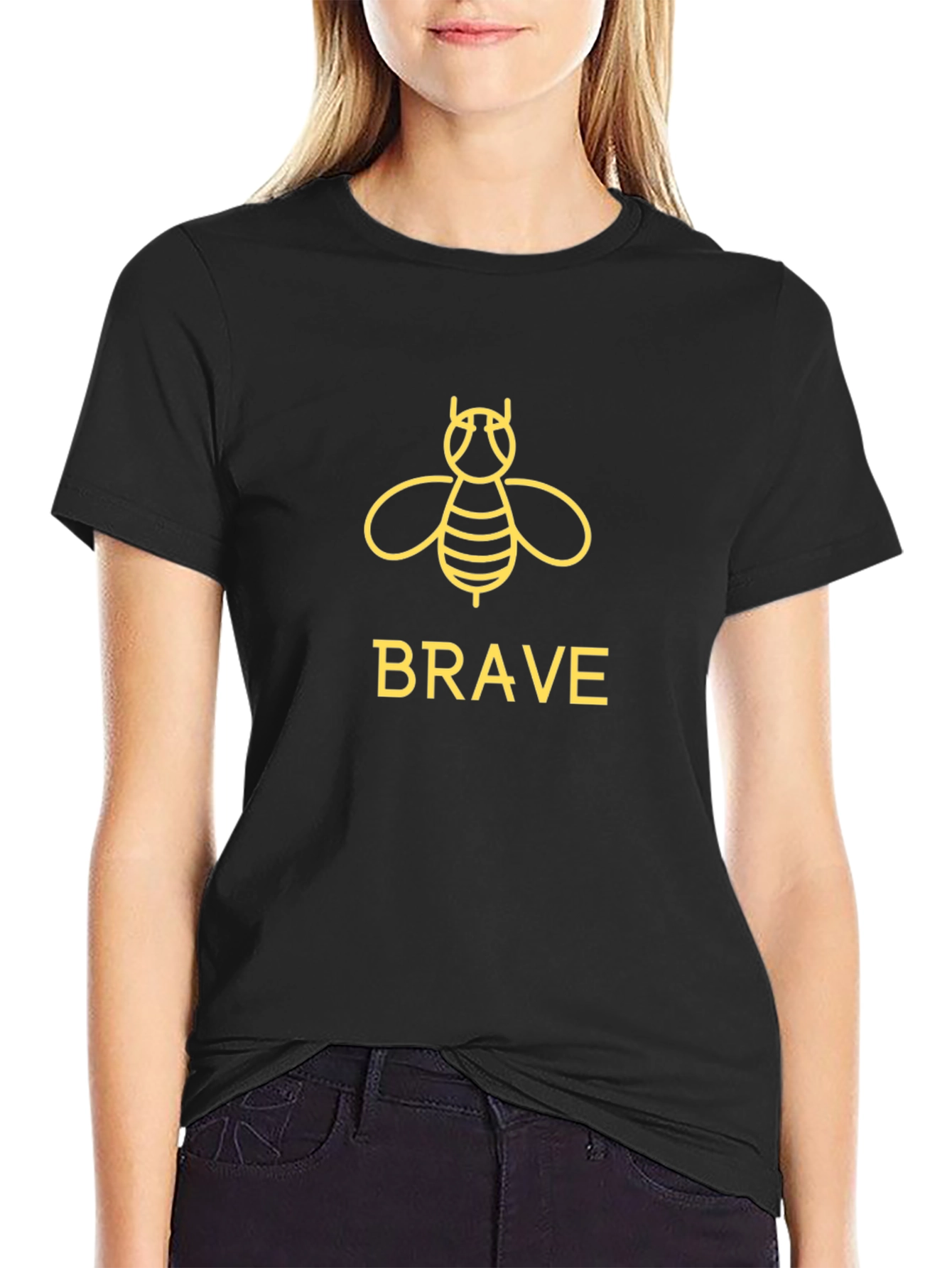 Brave Bee Graphic Tee - Black Cotton T-Shirt
