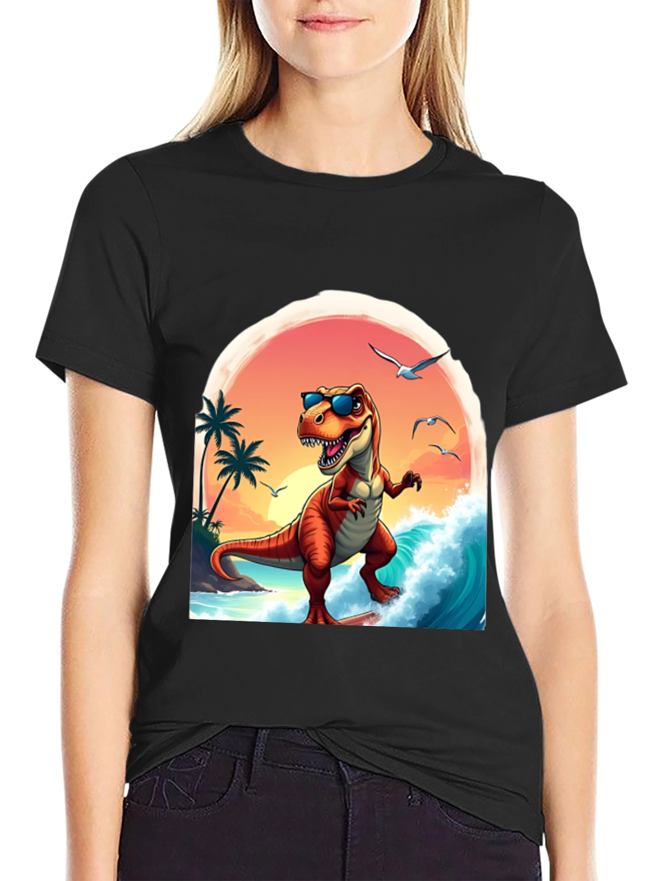 Surfing Dinosaur Graphic Tee