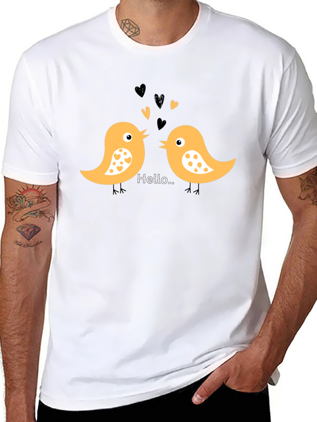 Cute Bird Love T-Shirt - Black Cotton Tee