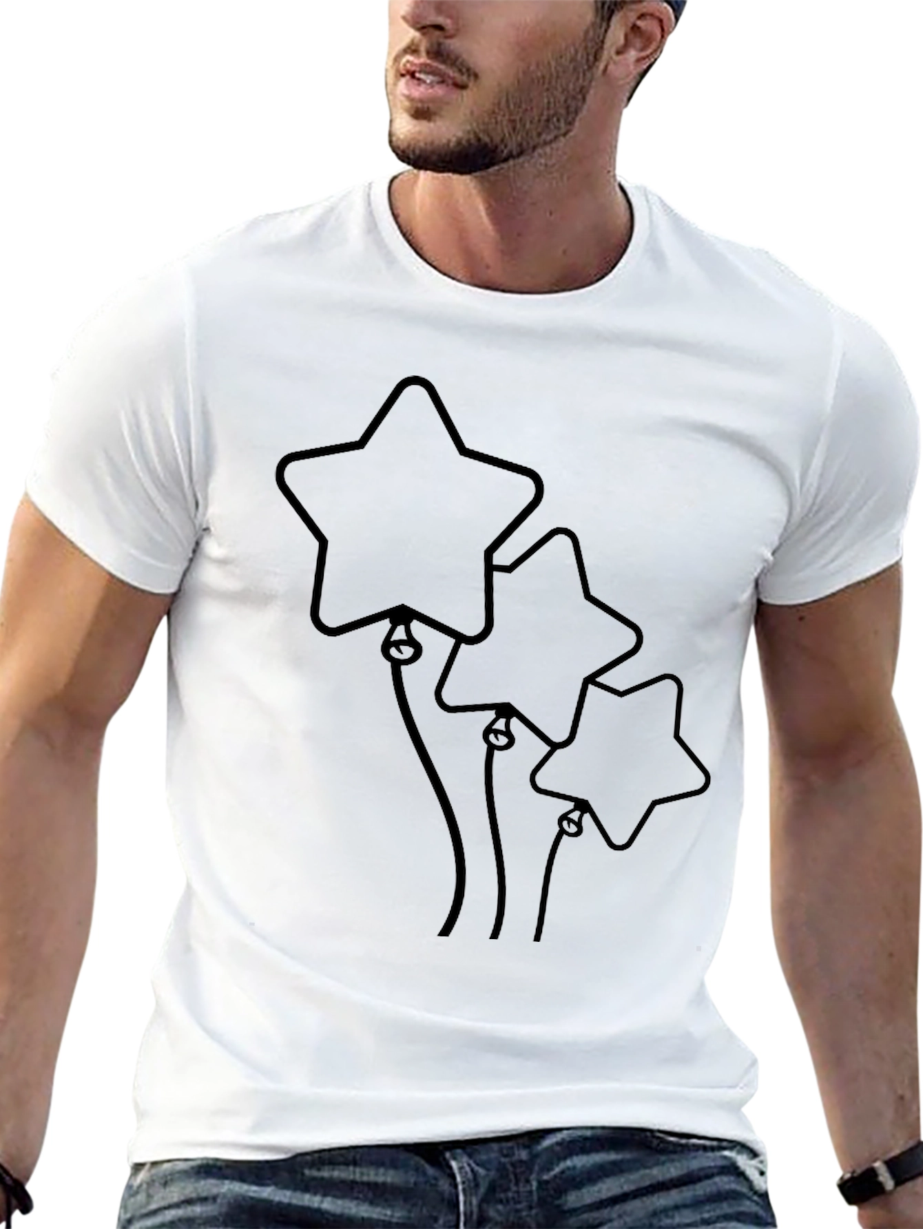Star Balloon Graphic Tee - Black Cotton Casual Top