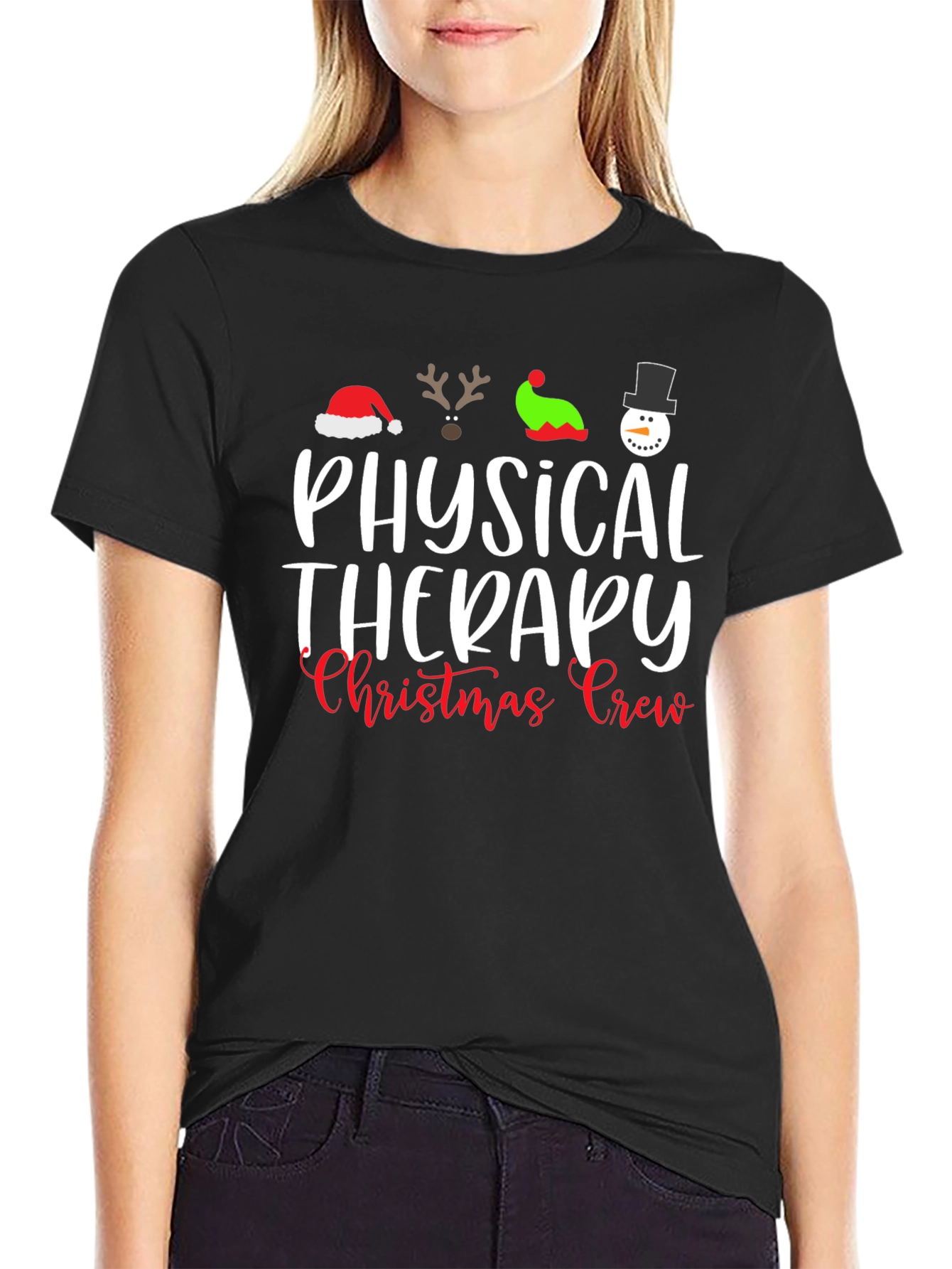 Physical Therapy Christmas Crew Black T-Shirt