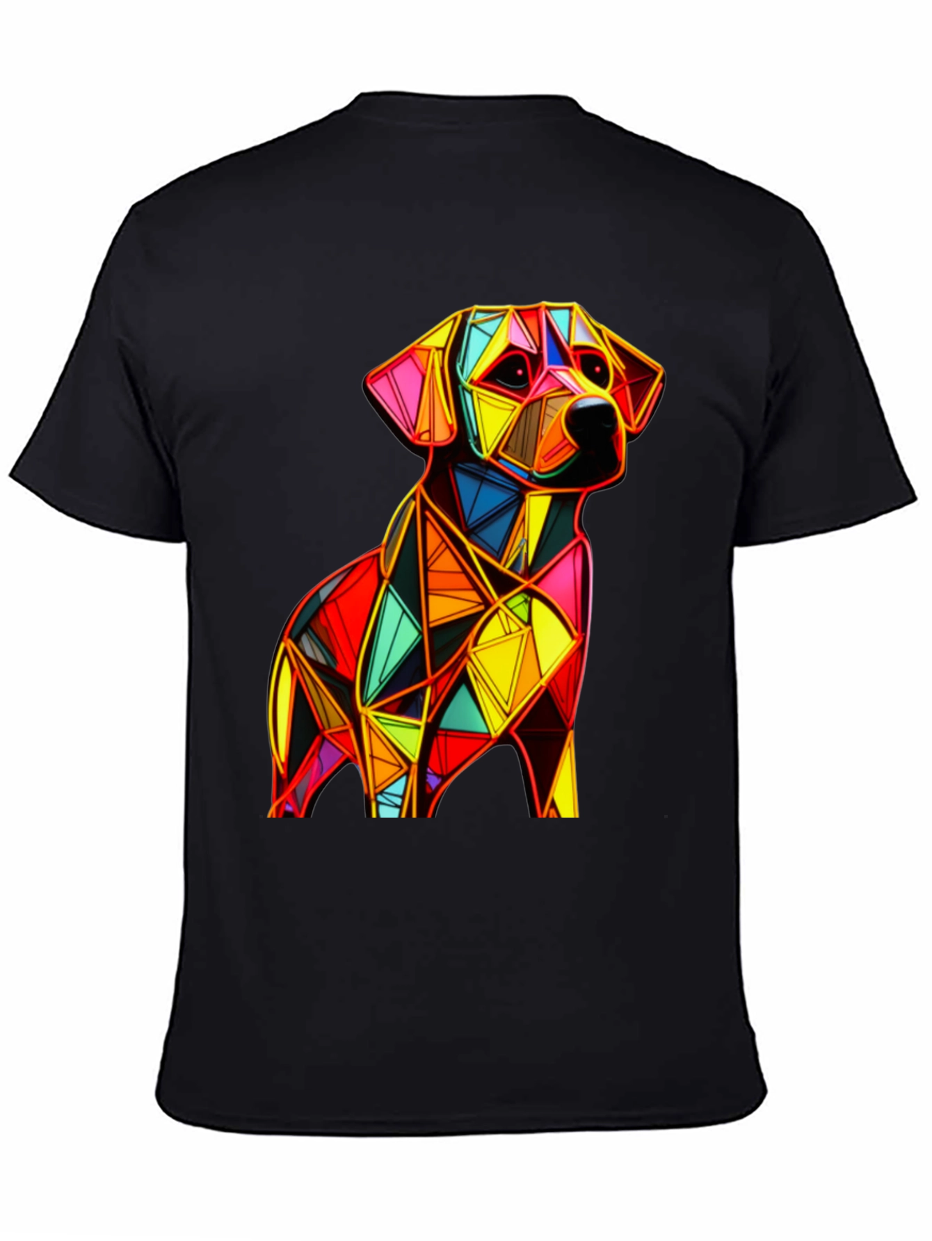Geometric Dog Graphic Black T-Shirt