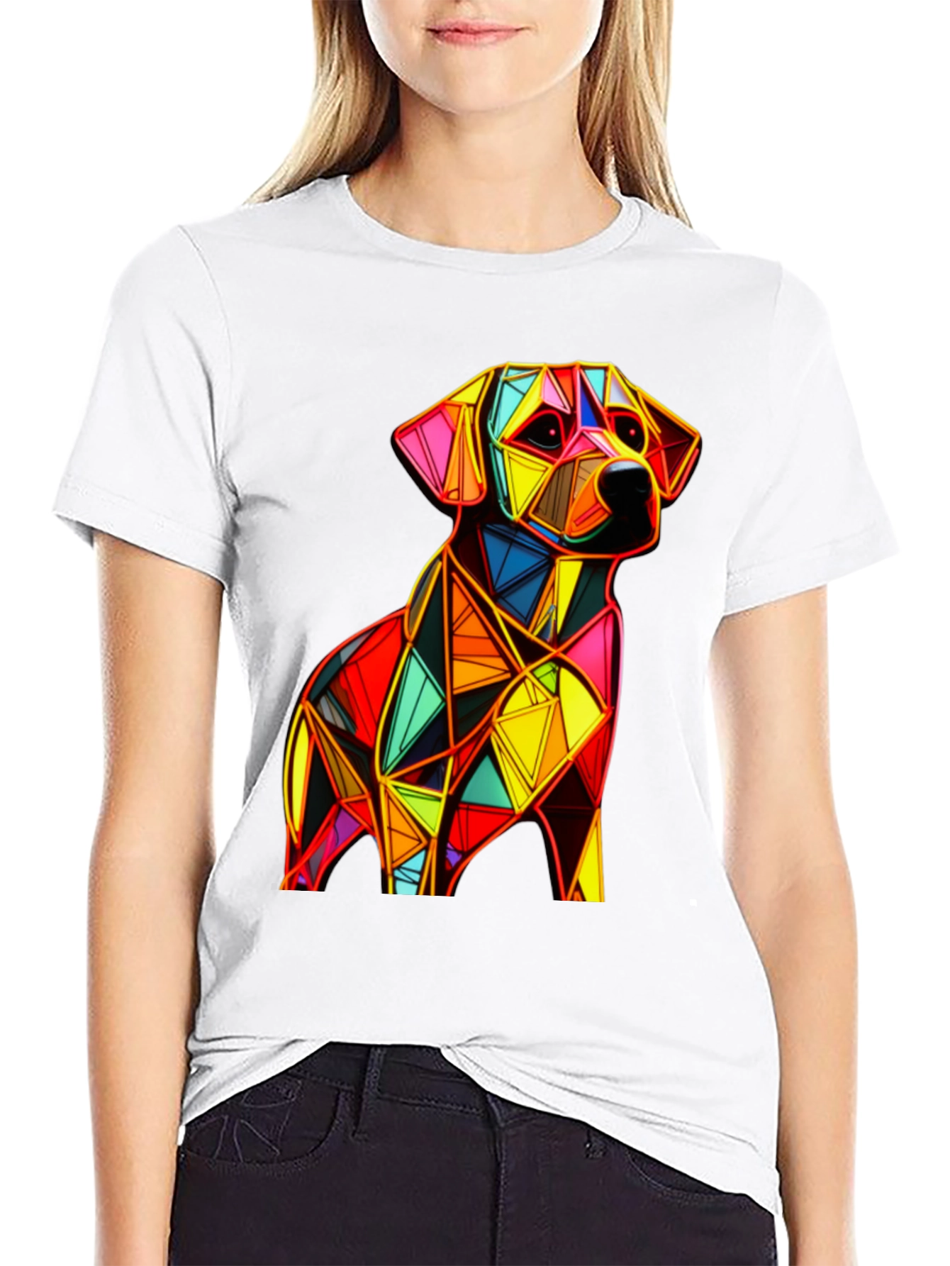 Geometric Dog Graphic Black T-Shirt