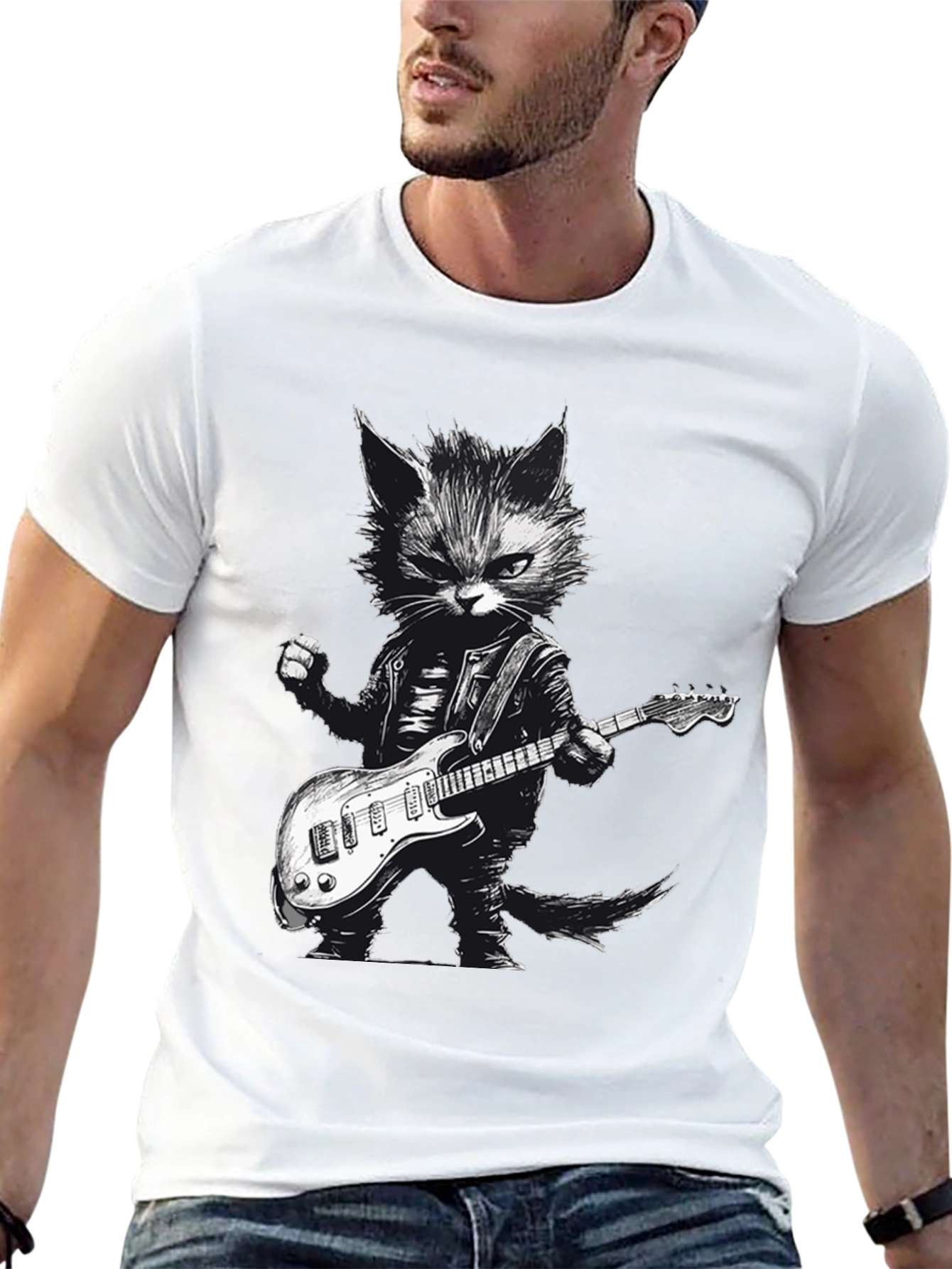 Cool Cat Guitarist Graphic Tee