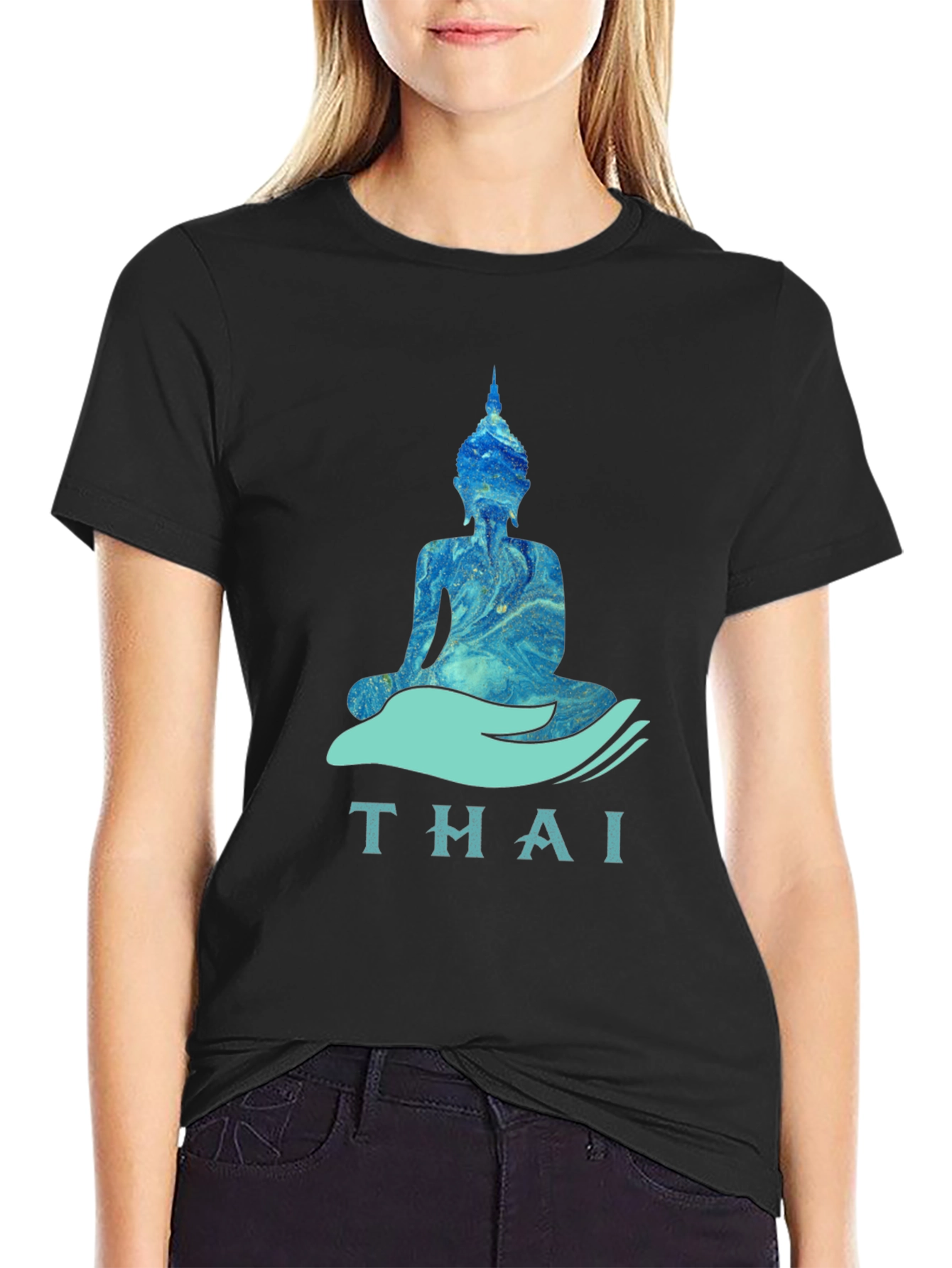 Thai Buddha Graphic T-Shirt - Black