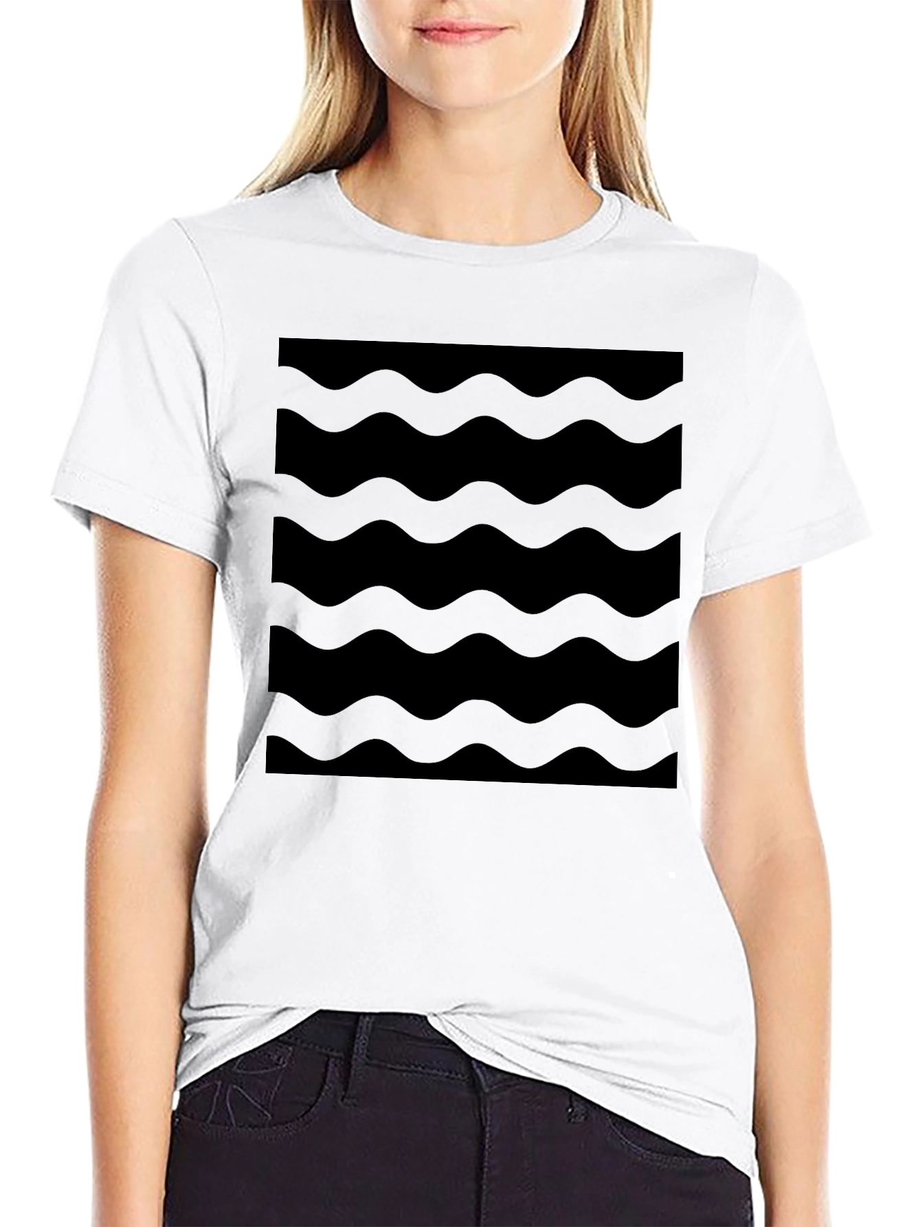 Modern Black Wave Pattern T-Shirt