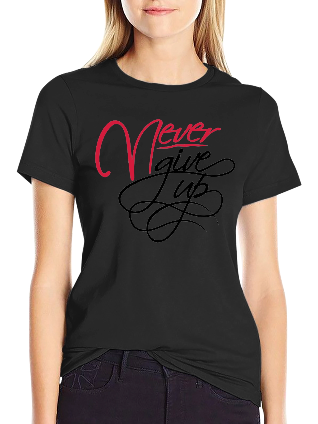 Never Give Up Black Graphic Tee