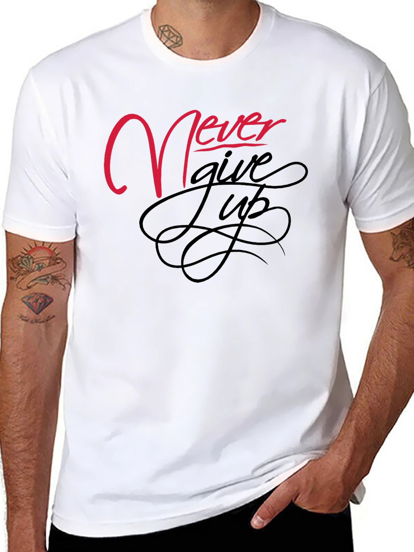 Never Give Up Black Graphic Tee