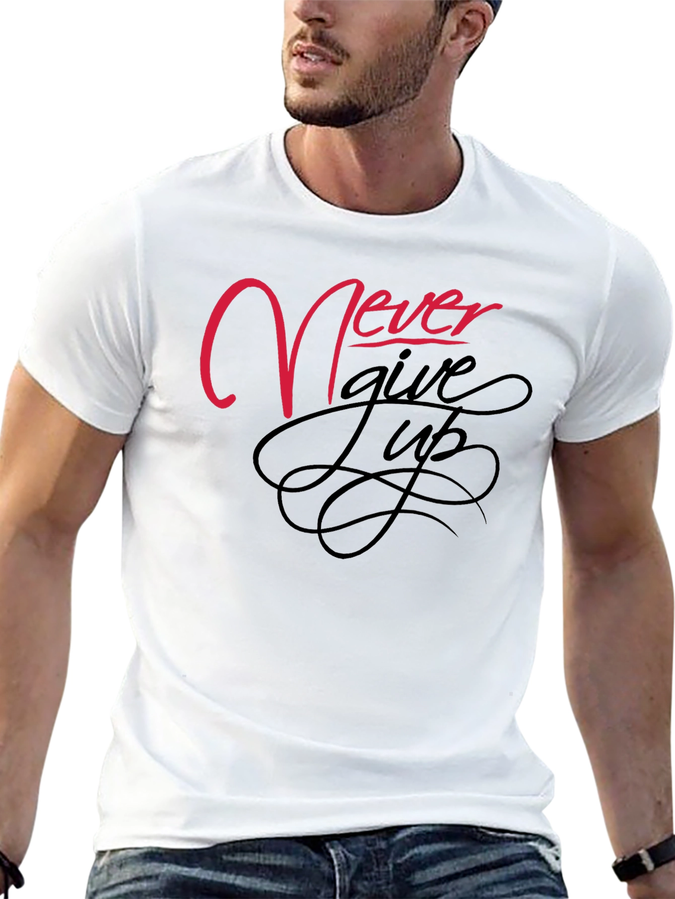 Never Give Up Black Graphic Tee