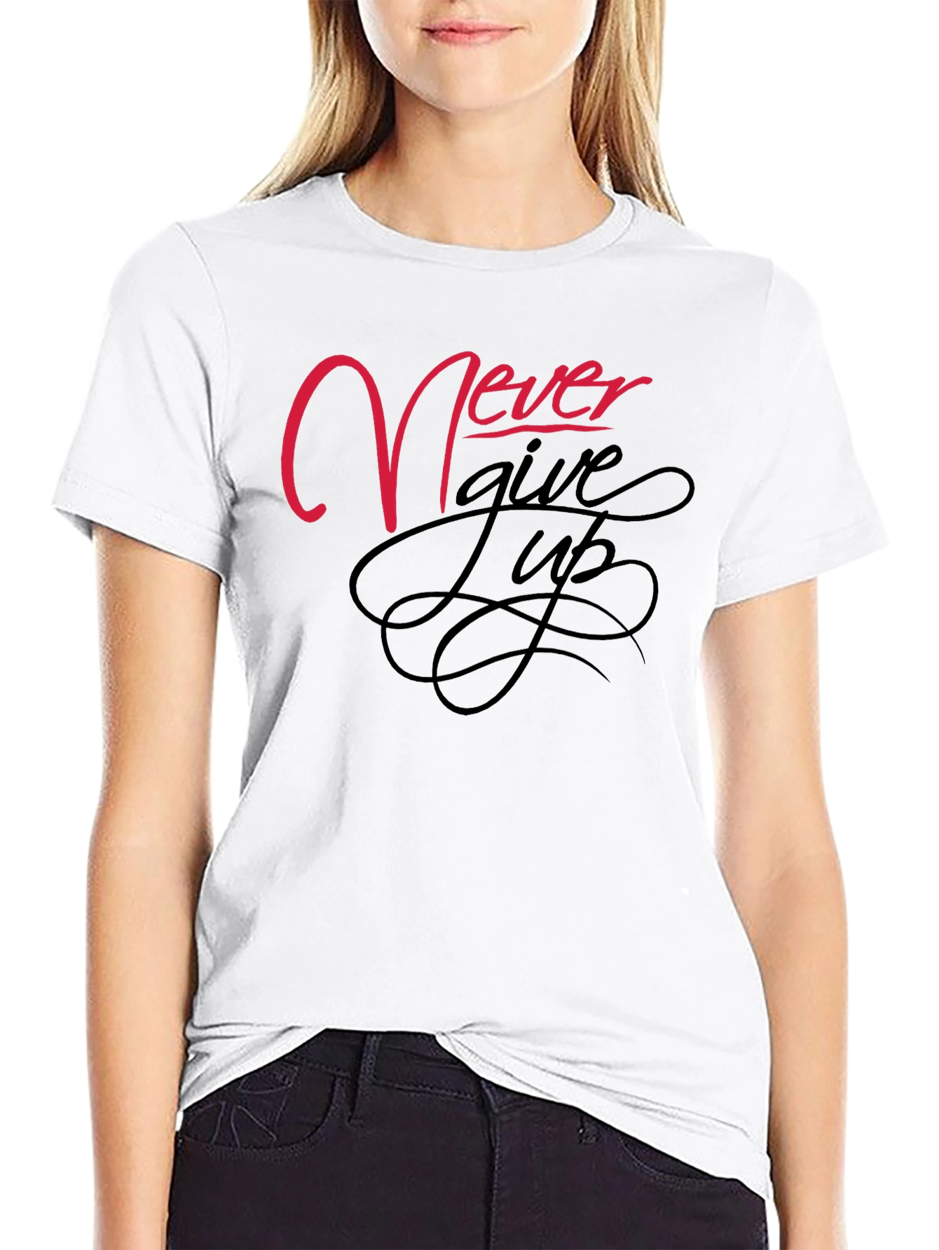 Never Give Up Black Graphic Tee