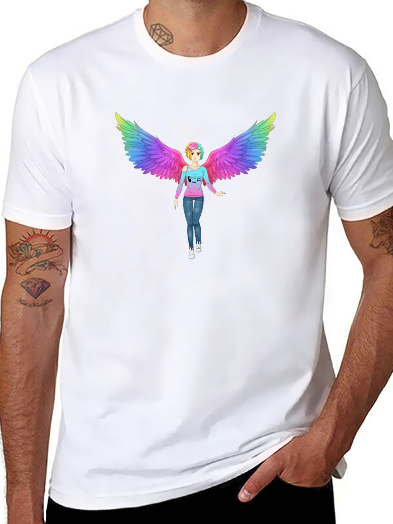 Rainbow Angel Wings Graphic Tee - Unisex
