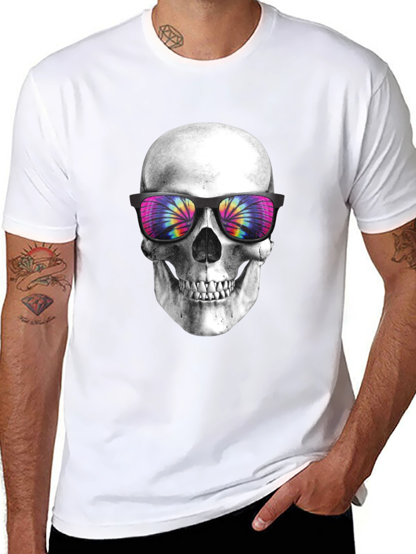 Skull with Tie-Dye Sunglasses Graphic T-Shirt
