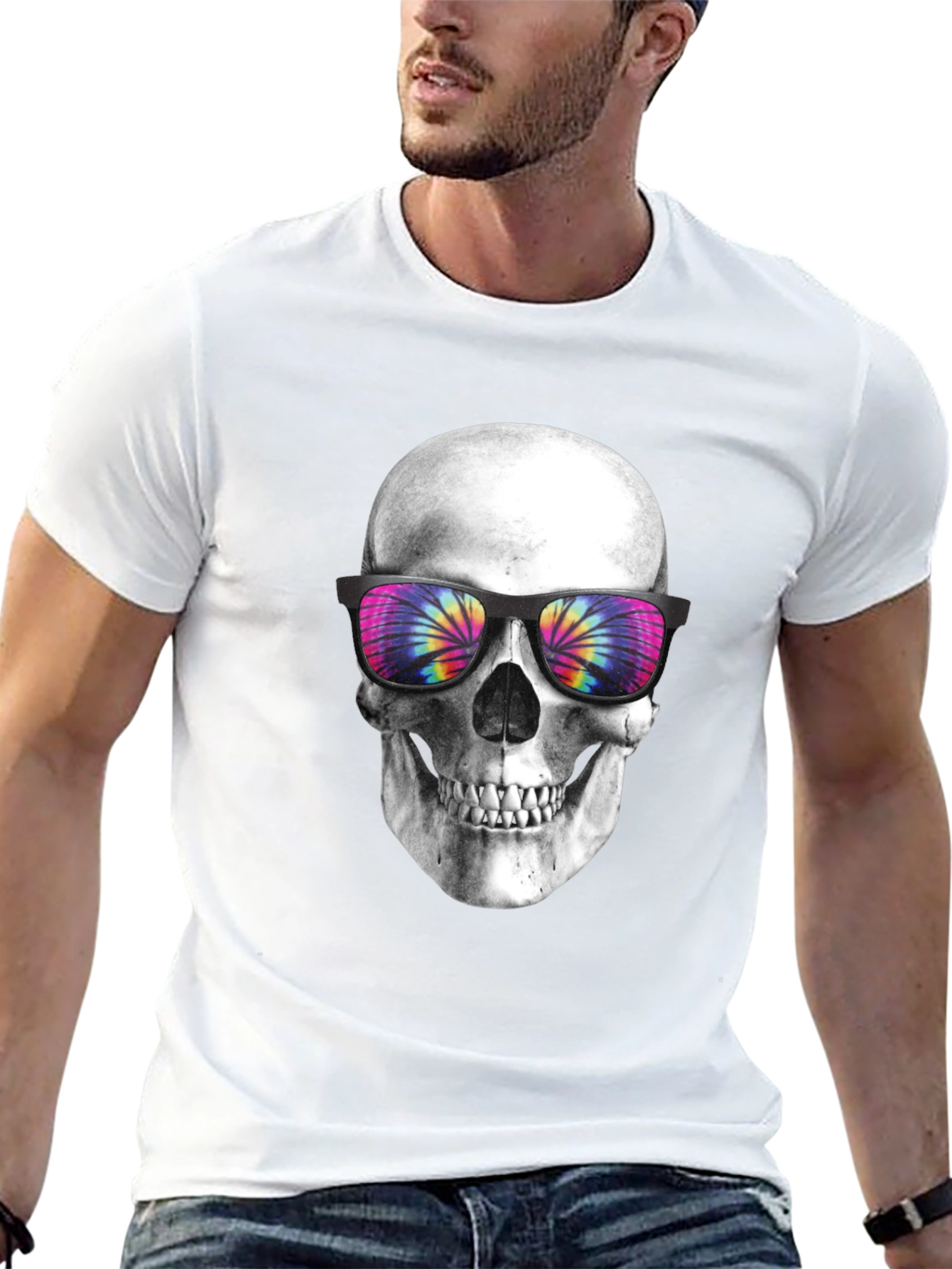Skull with Tie-Dye Sunglasses Graphic T-Shirt