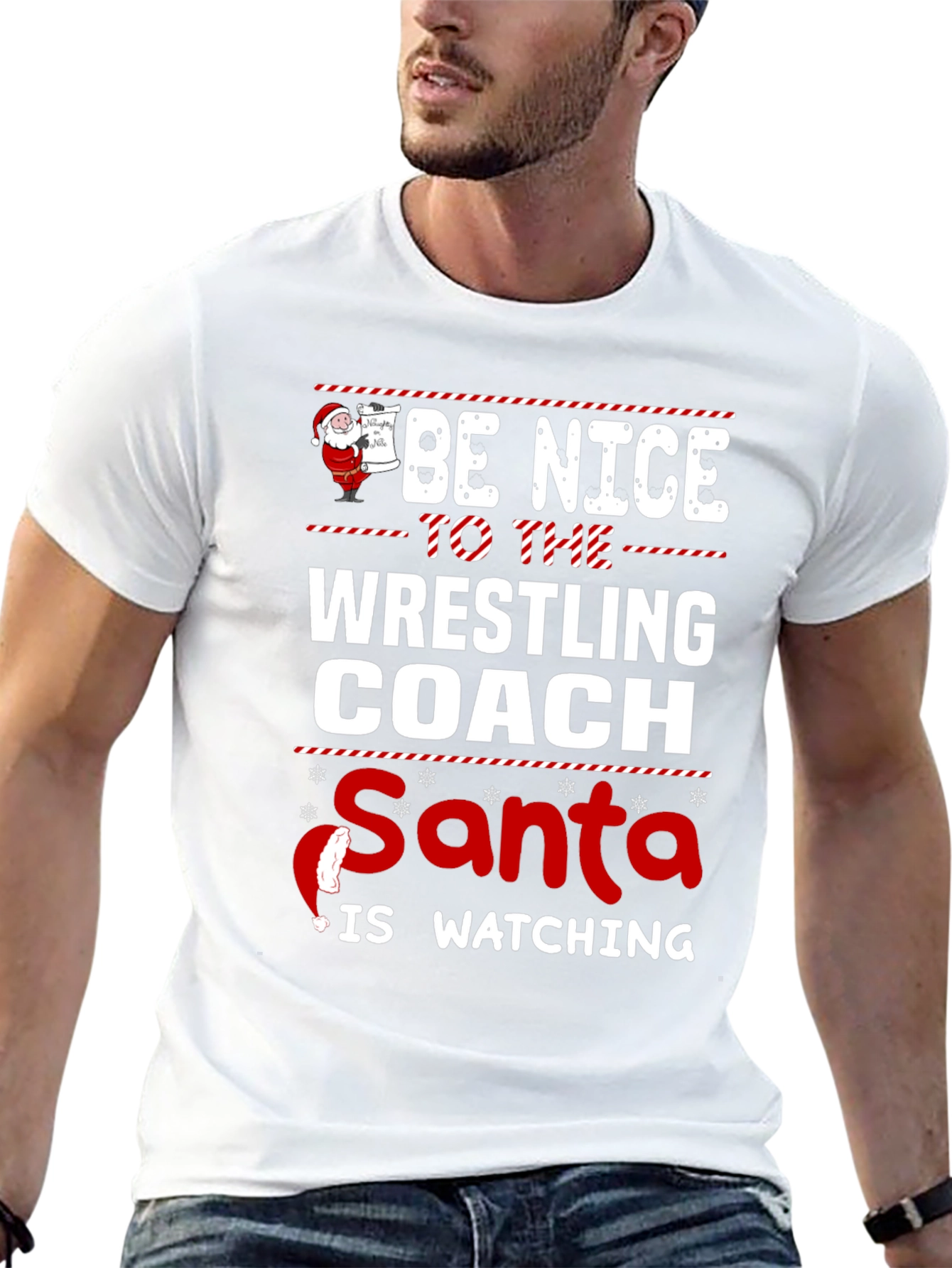 Funny Wrestling Coach Christmas Santa Watching T-Shirt