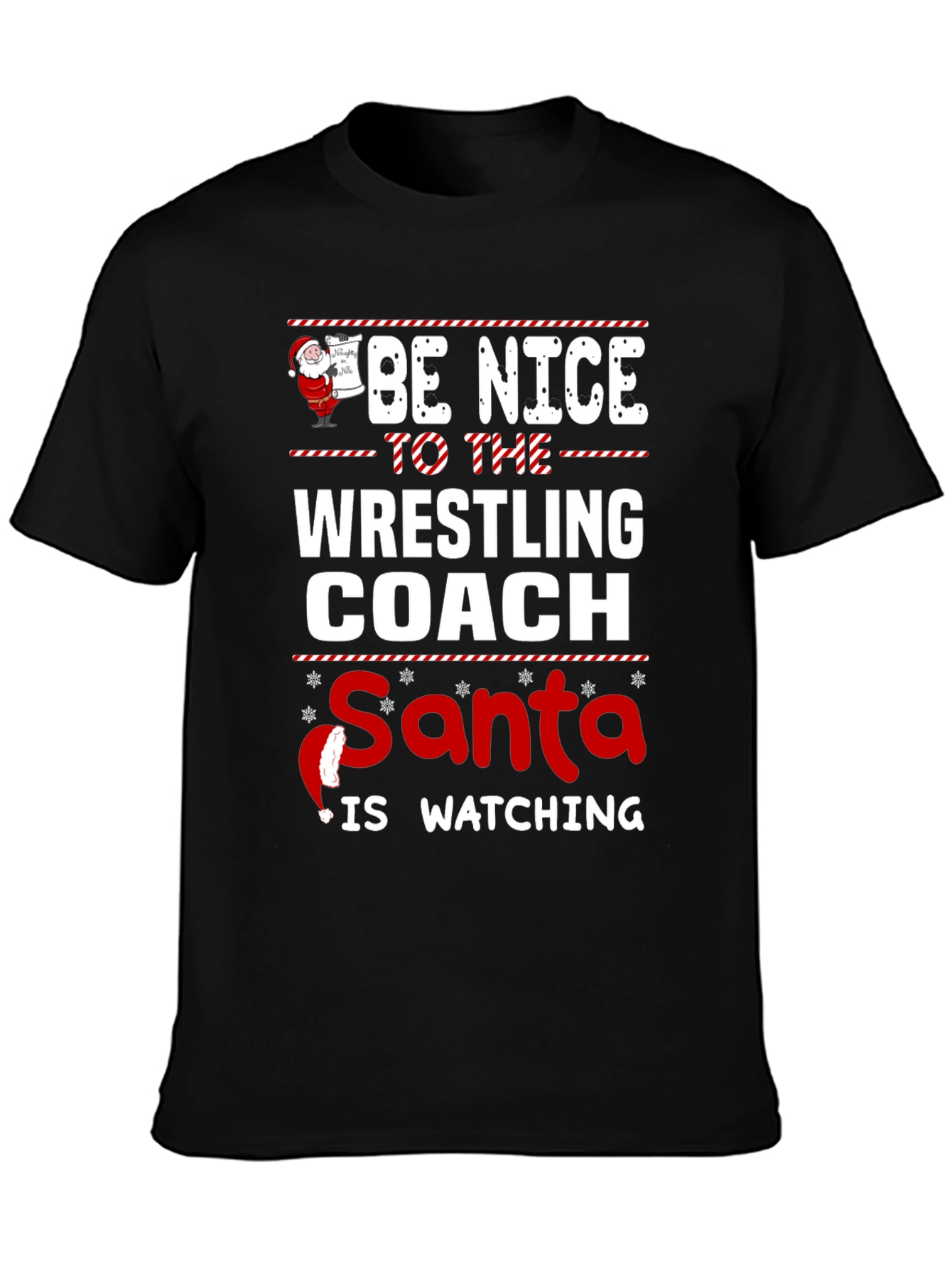 Funny Wrestling Coach Christmas Santa Watching T-Shirt