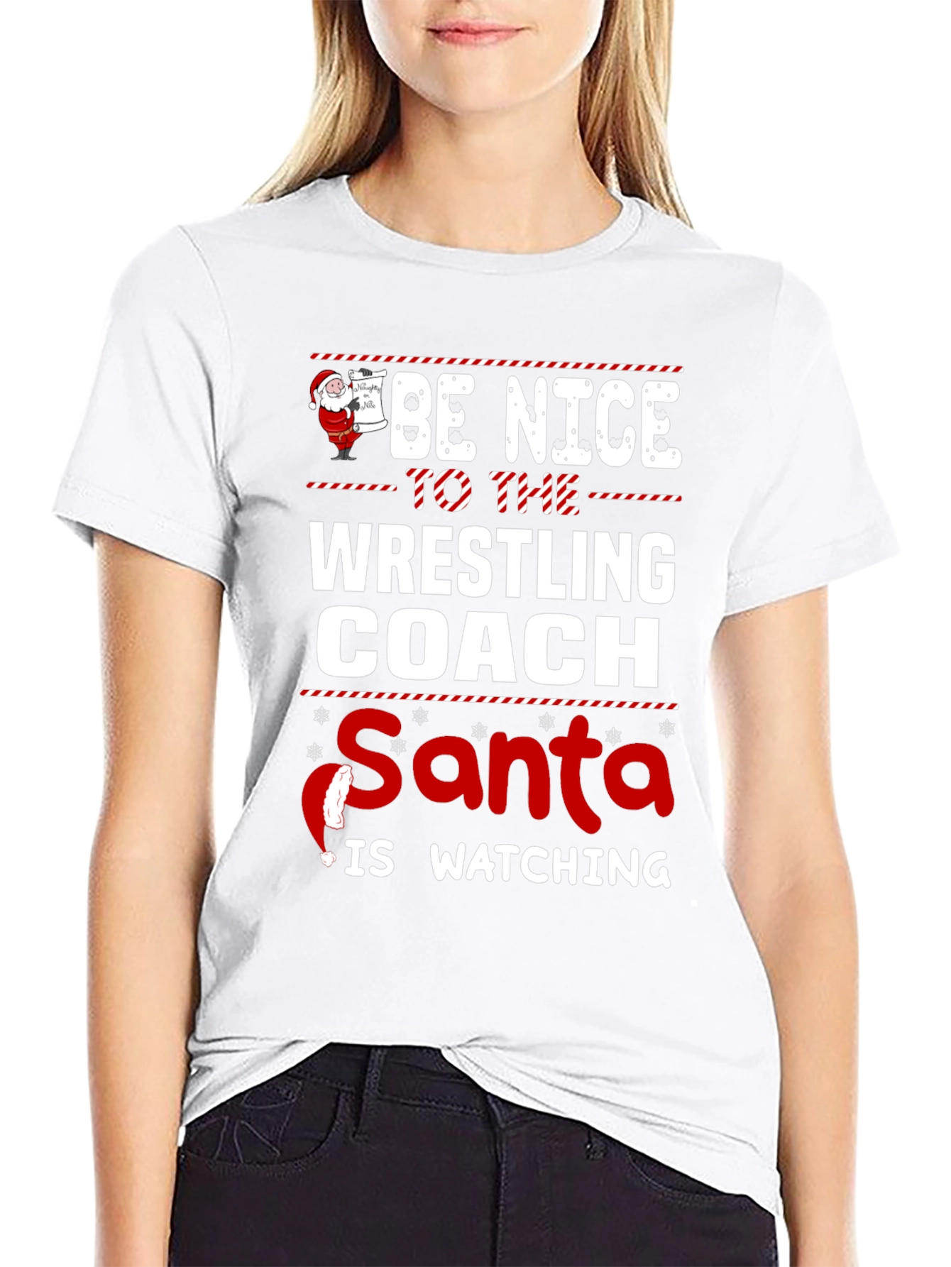 Funny Wrestling Coach Christmas Santa Watching T-Shirt