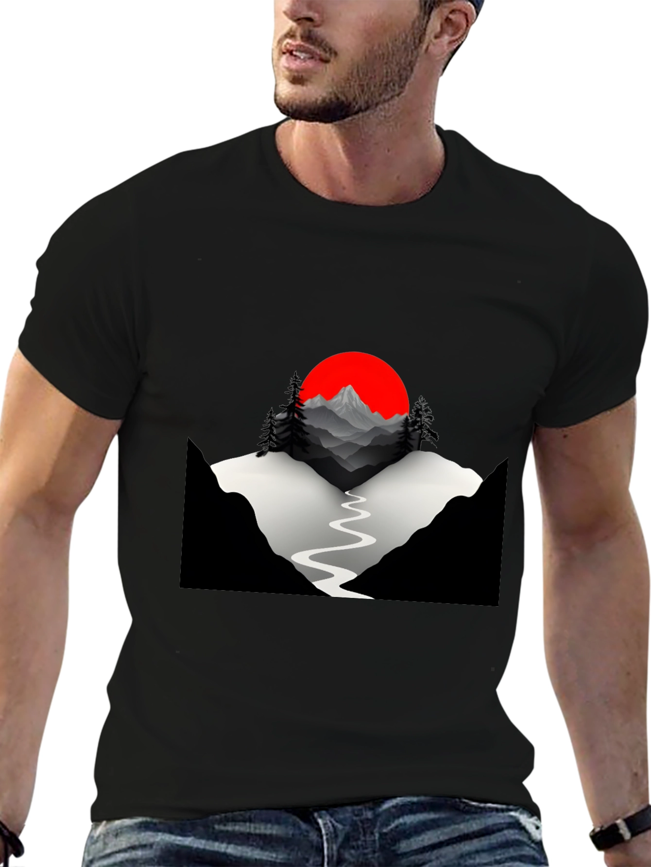 Mountains & Sun Graphic Tee - Black