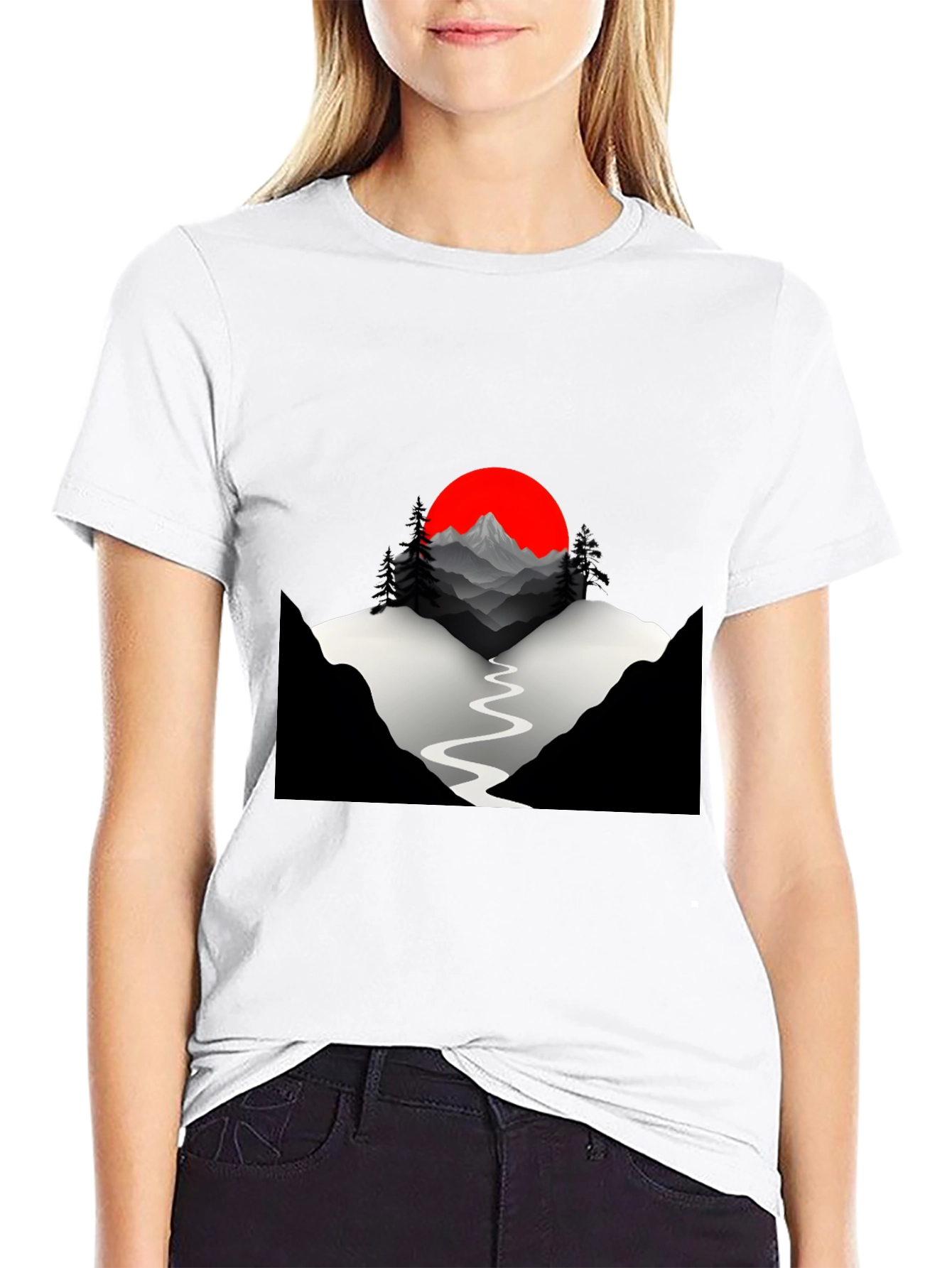 Mountains & Sun Graphic Tee - Black
