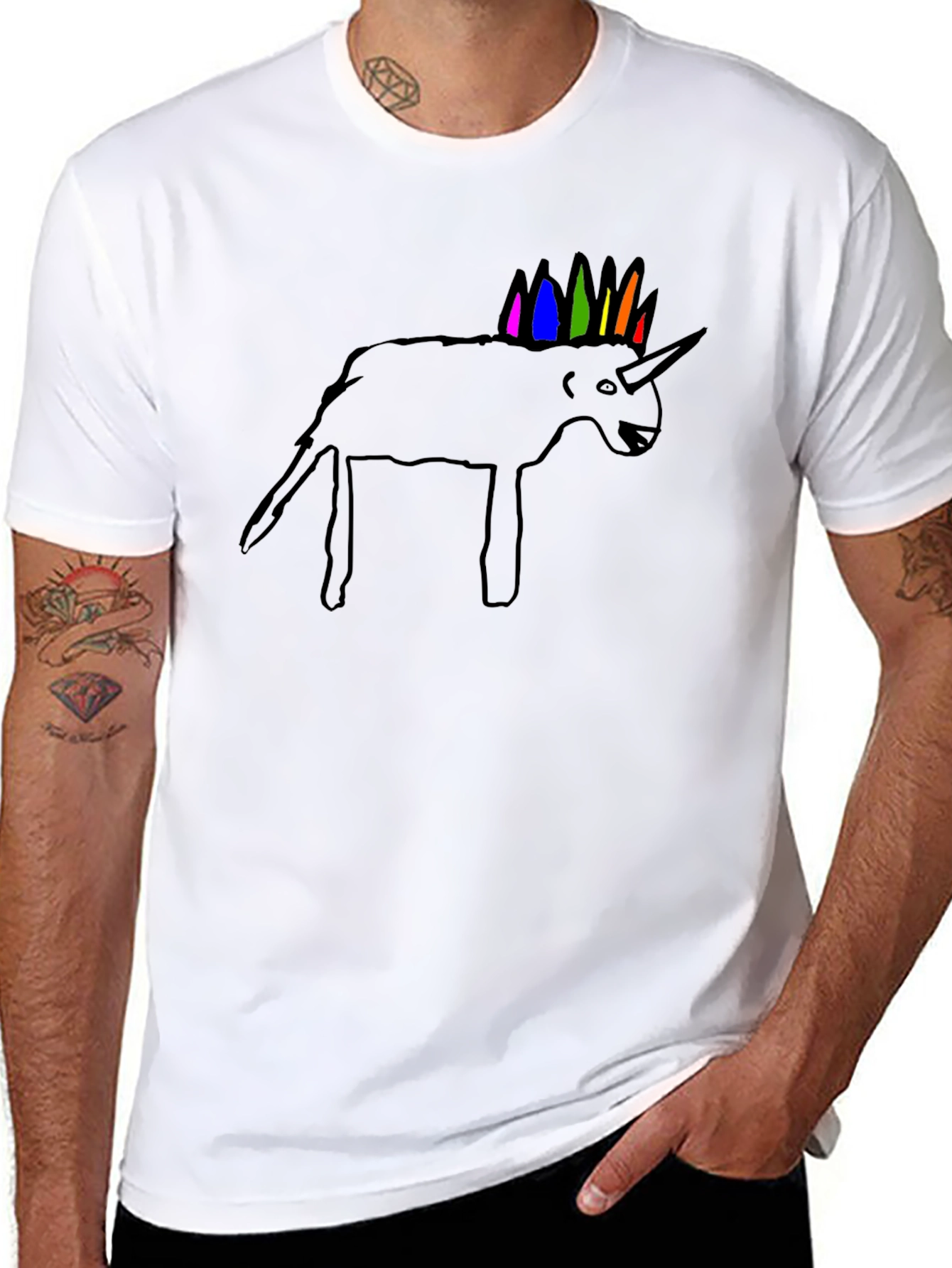 Unicorn Line Art Black T-Shirt