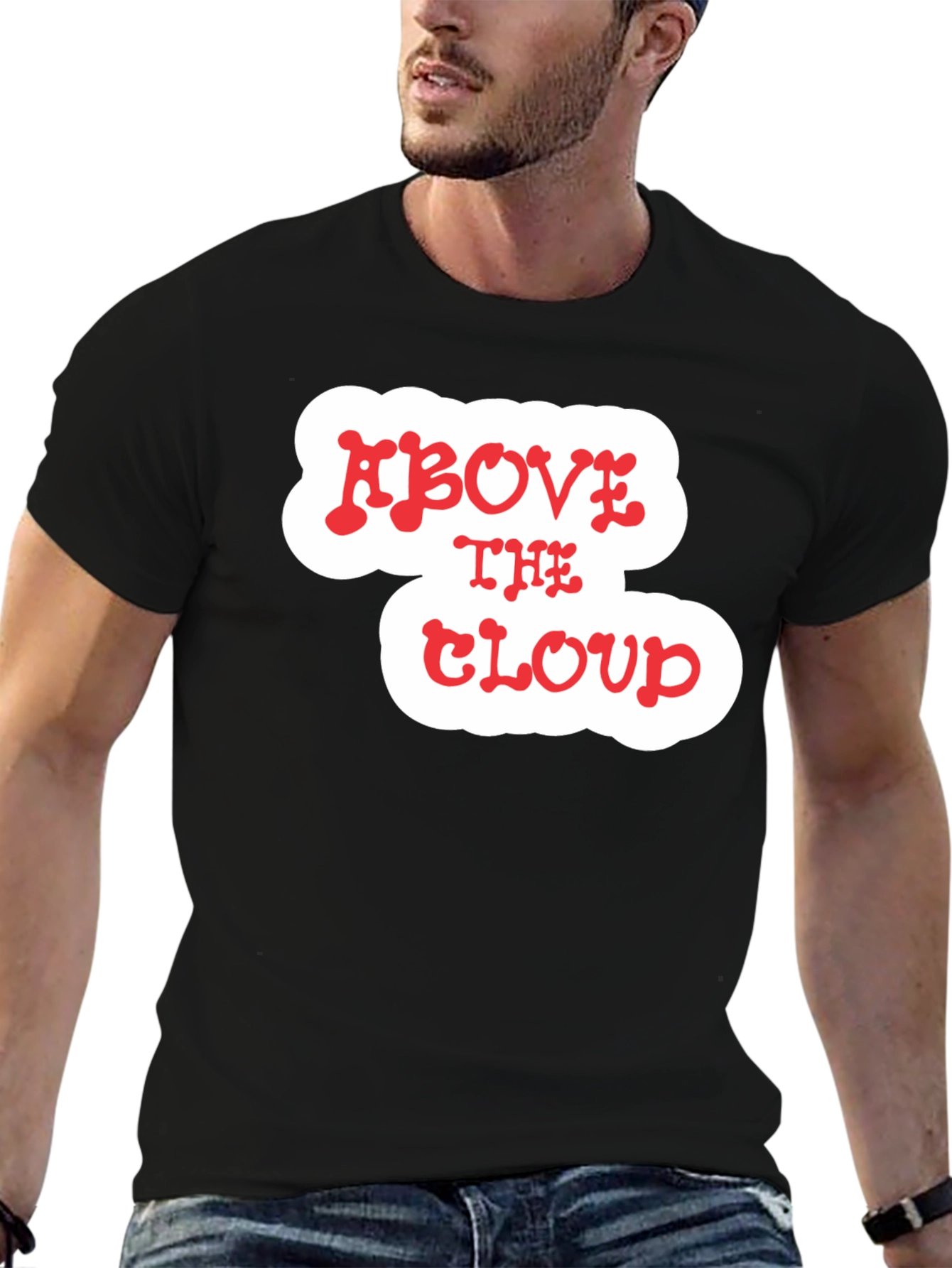 Above The Cloud Graphic Print Black T-Shirt