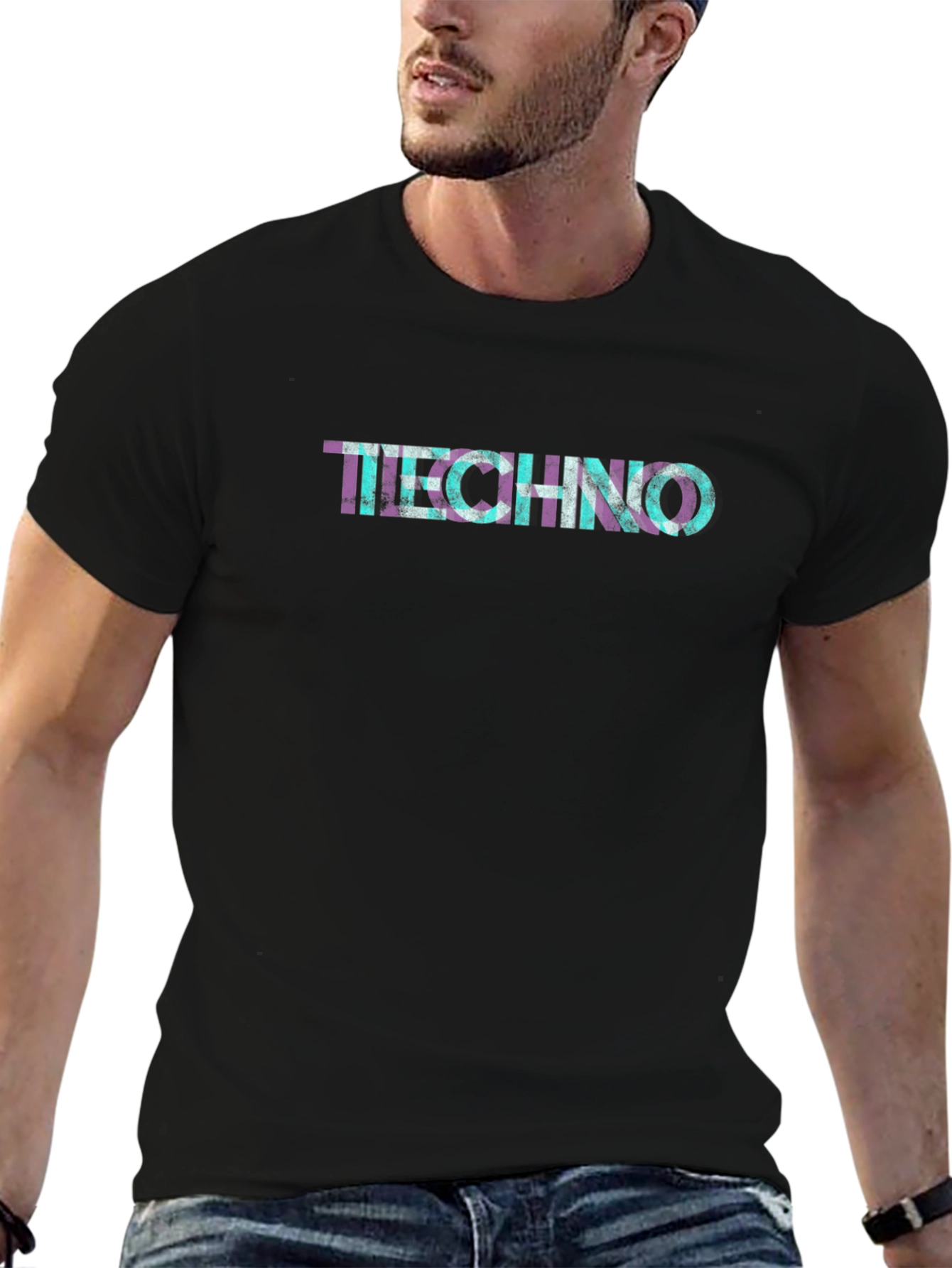 Techno Graphic Print Crew Neck T-Shirt