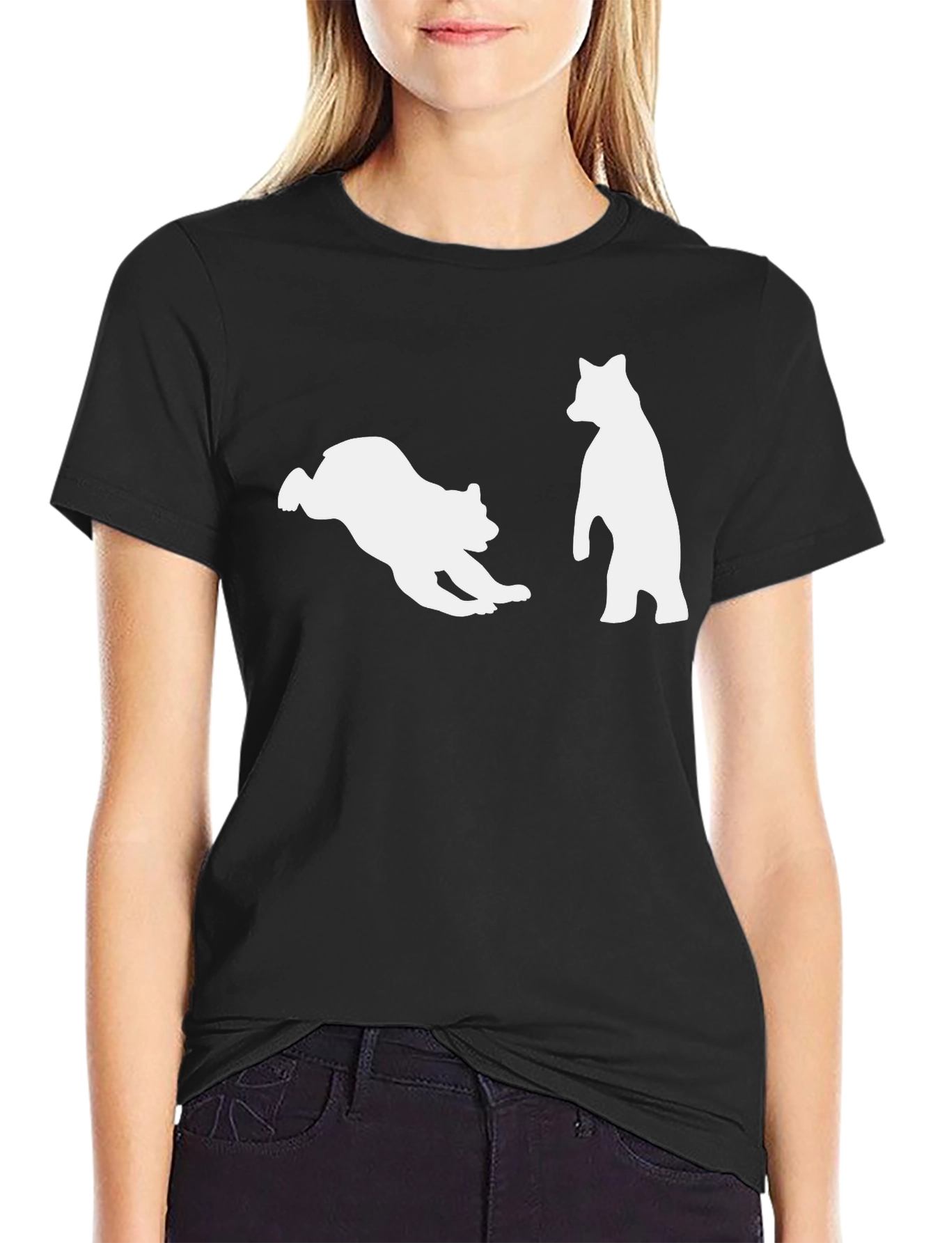 Playful Bear Graphic Tee - Black Cotton Comfort