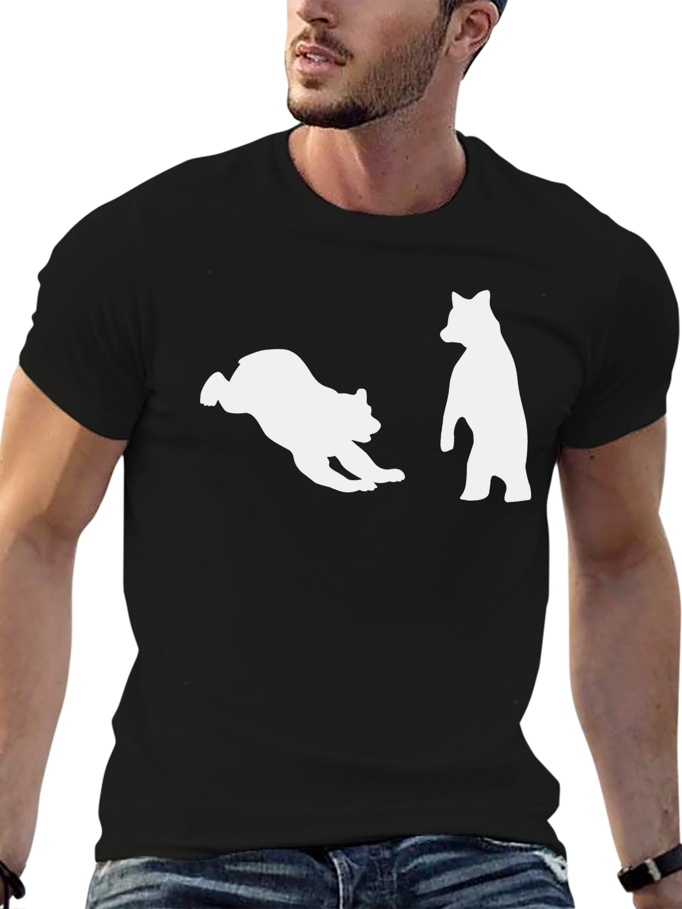 Playful Bear Graphic Tee - Black Cotton Comfort