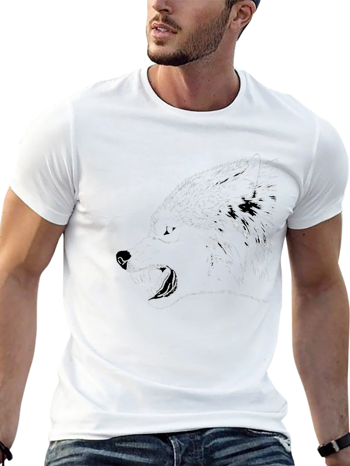 Mens Graphic Tee - Black Wolf Design