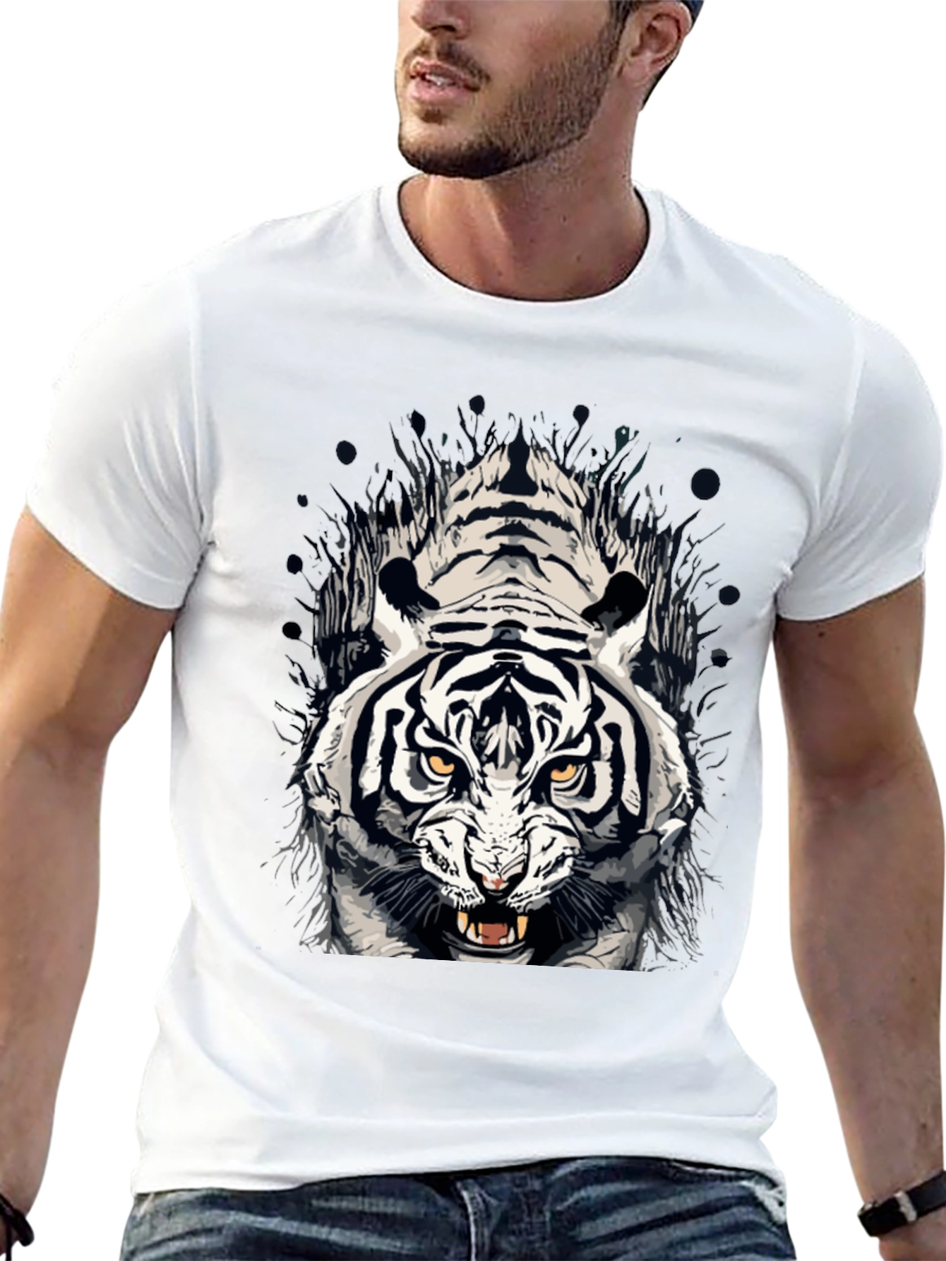 Tiger Graphic Print Crew Neck T-Shirt