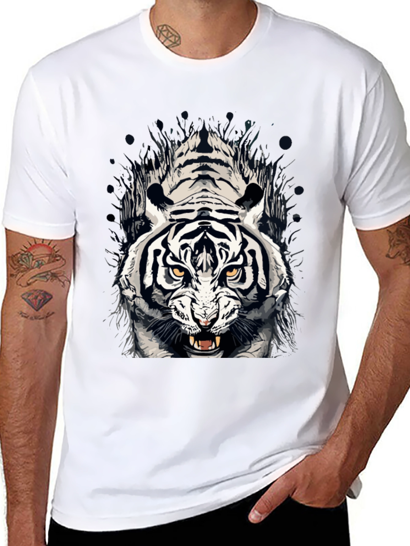Tiger Graphic Print Crew Neck T-Shirt