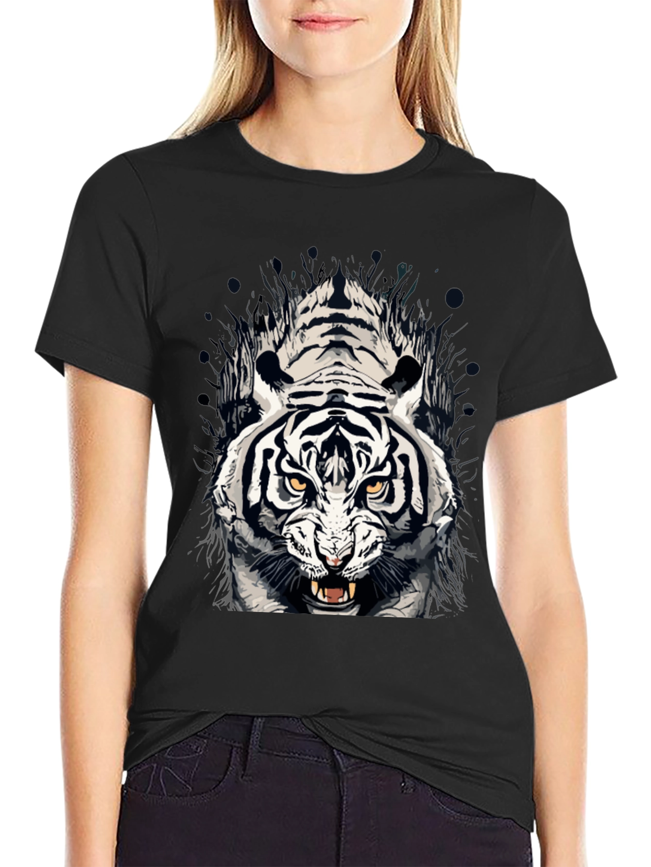 Tiger Graphic Print Crew Neck T-Shirt