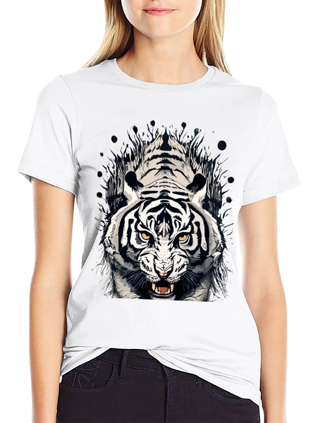 Tiger Graphic Print Crew Neck T-Shirt