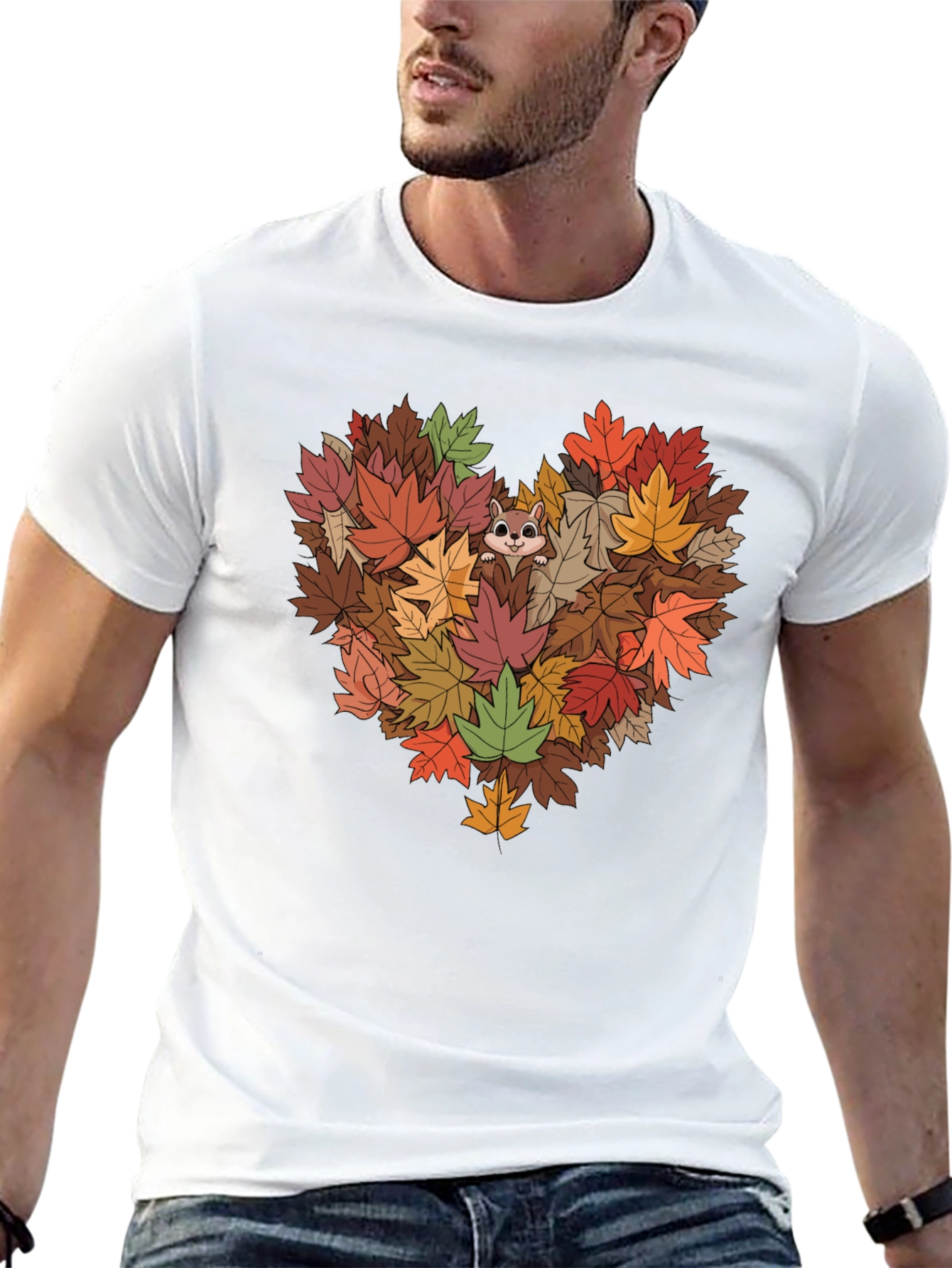 Fall Leaves Heart T-Shirt with Squirrel