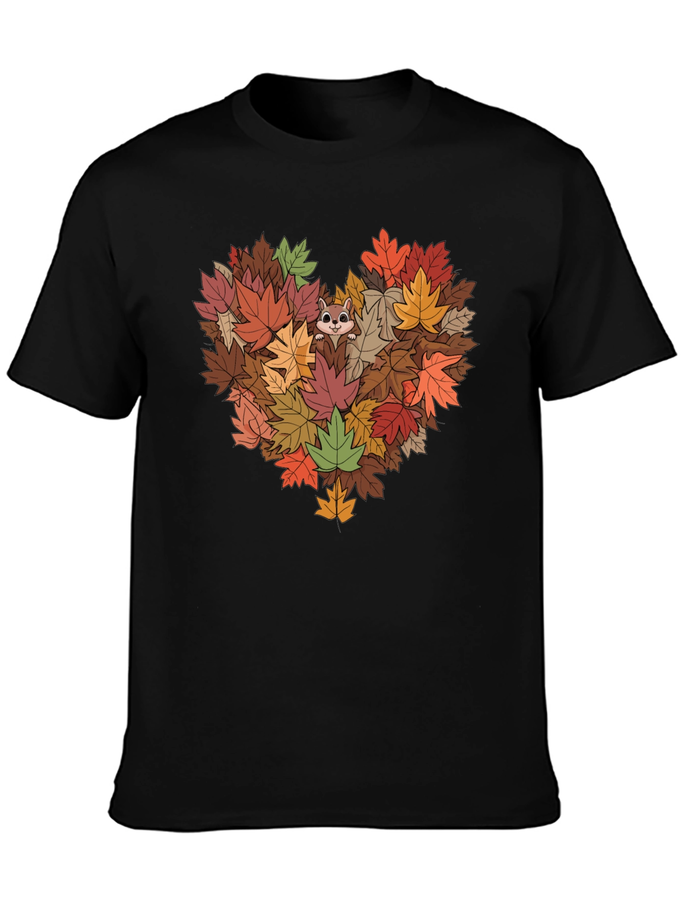 Fall Leaves Heart T-Shirt with Squirrel