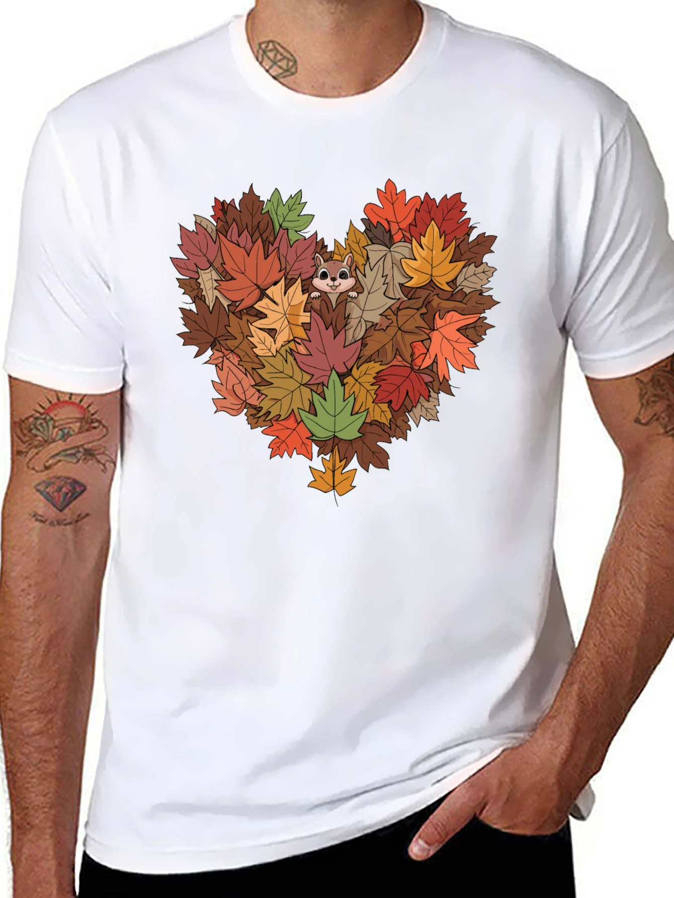 Fall Leaves Heart T-Shirt with Squirrel