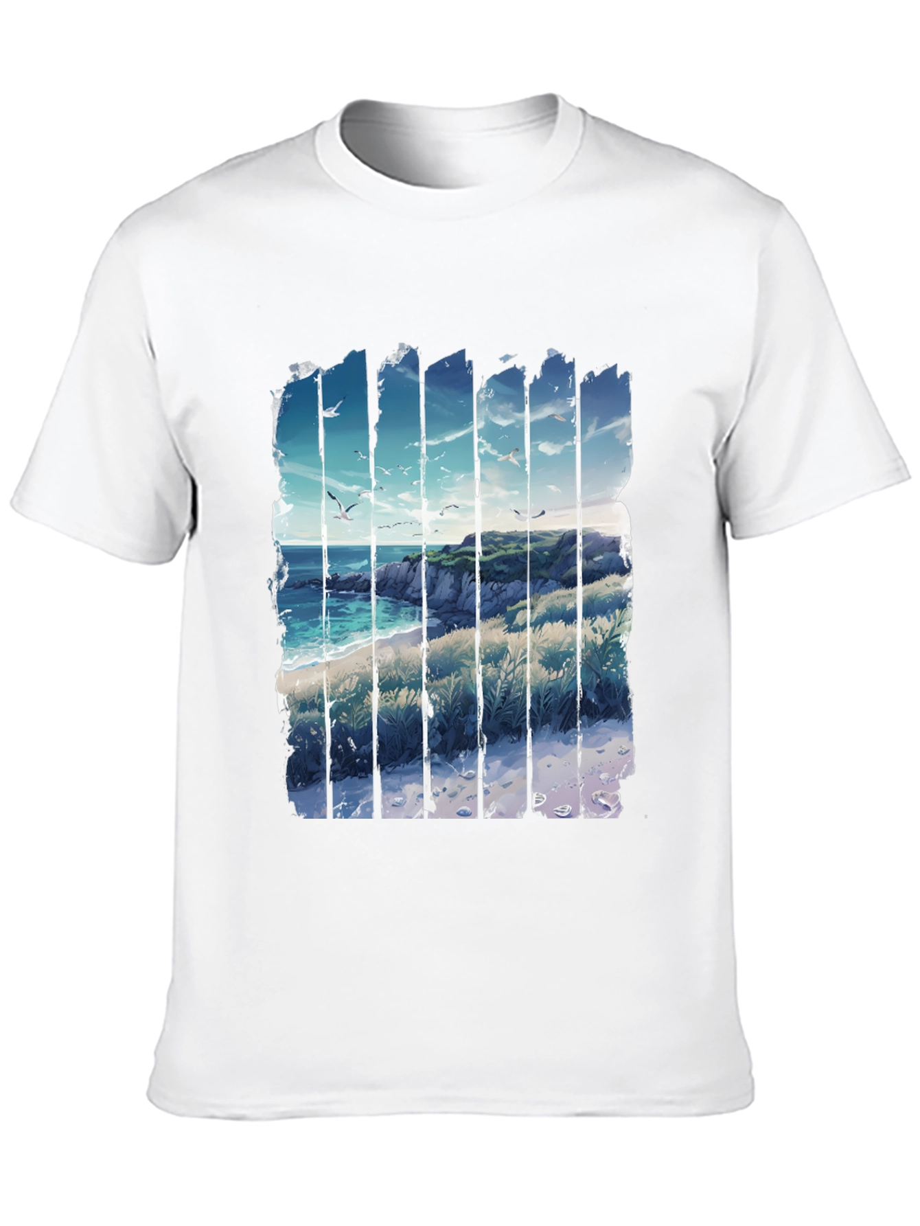 Coastal Vista Graphic Tee - Black Cotton T-Shirt