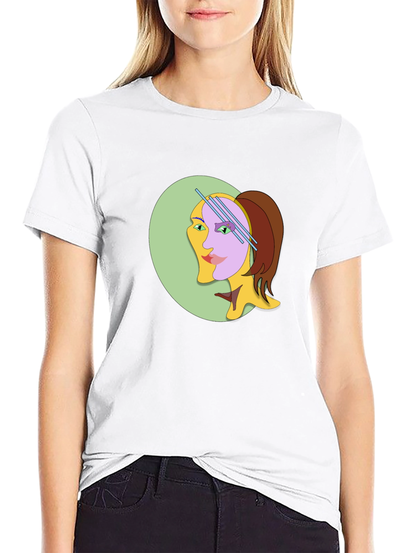 Abstract Woman Graphic Tee - Black Cotton T-Shirt