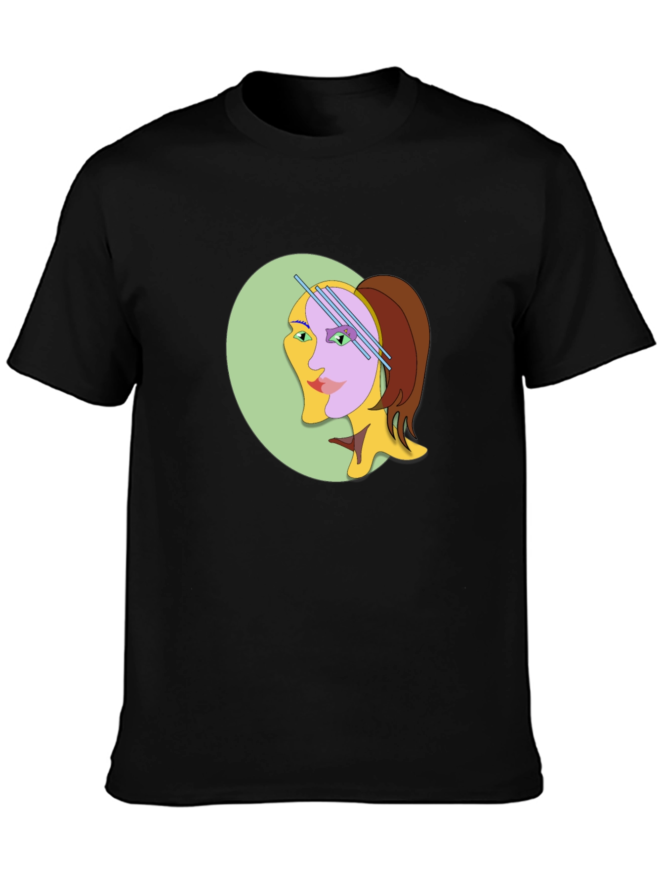 Abstract Woman Graphic Tee - Black Cotton T-Shirt