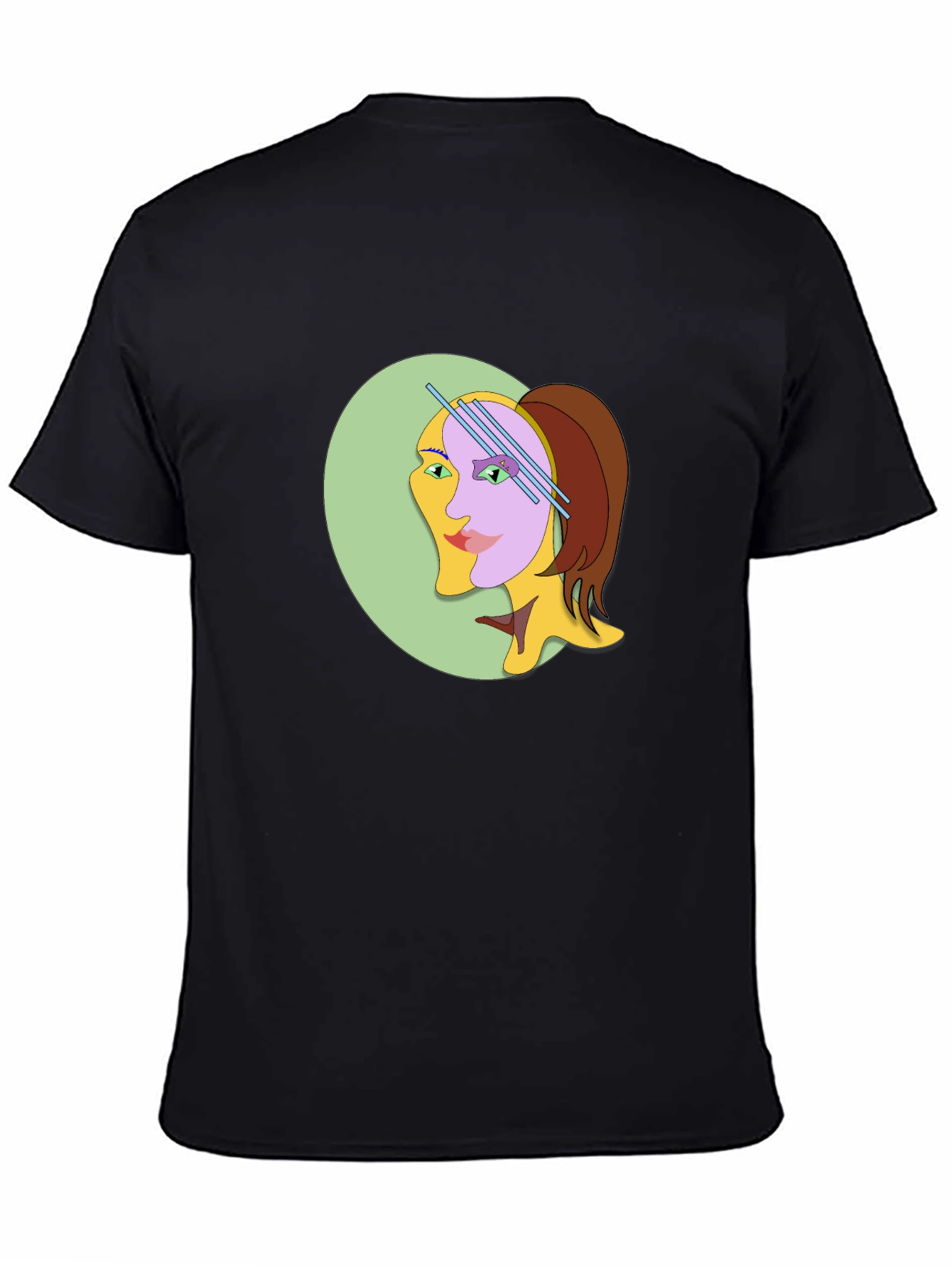 Abstract Woman Graphic Tee - Black Cotton T-Shirt