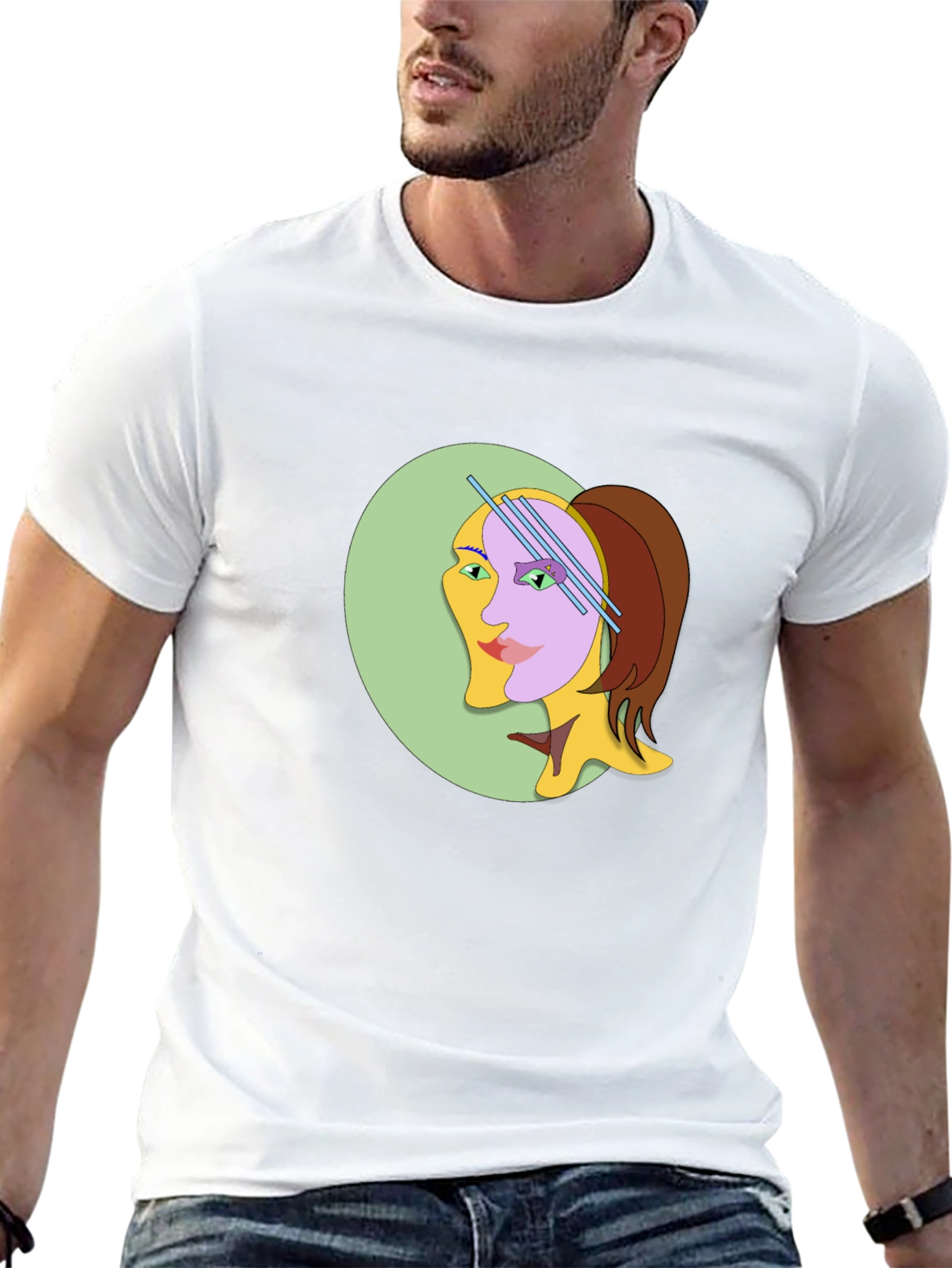 Abstract Woman Graphic Tee - Black Cotton T-Shirt