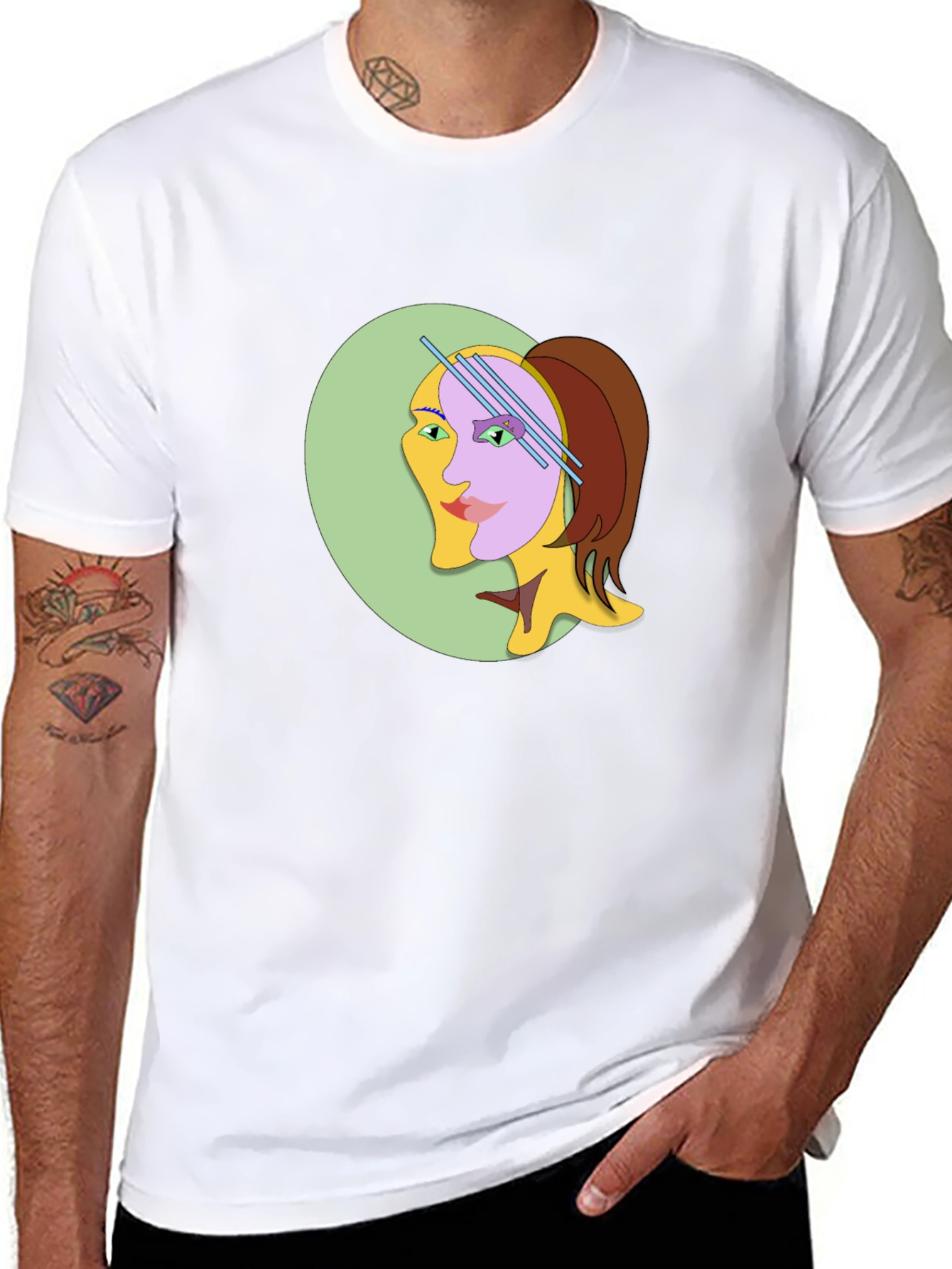 Abstract Woman Graphic Tee - Black Cotton T-Shirt