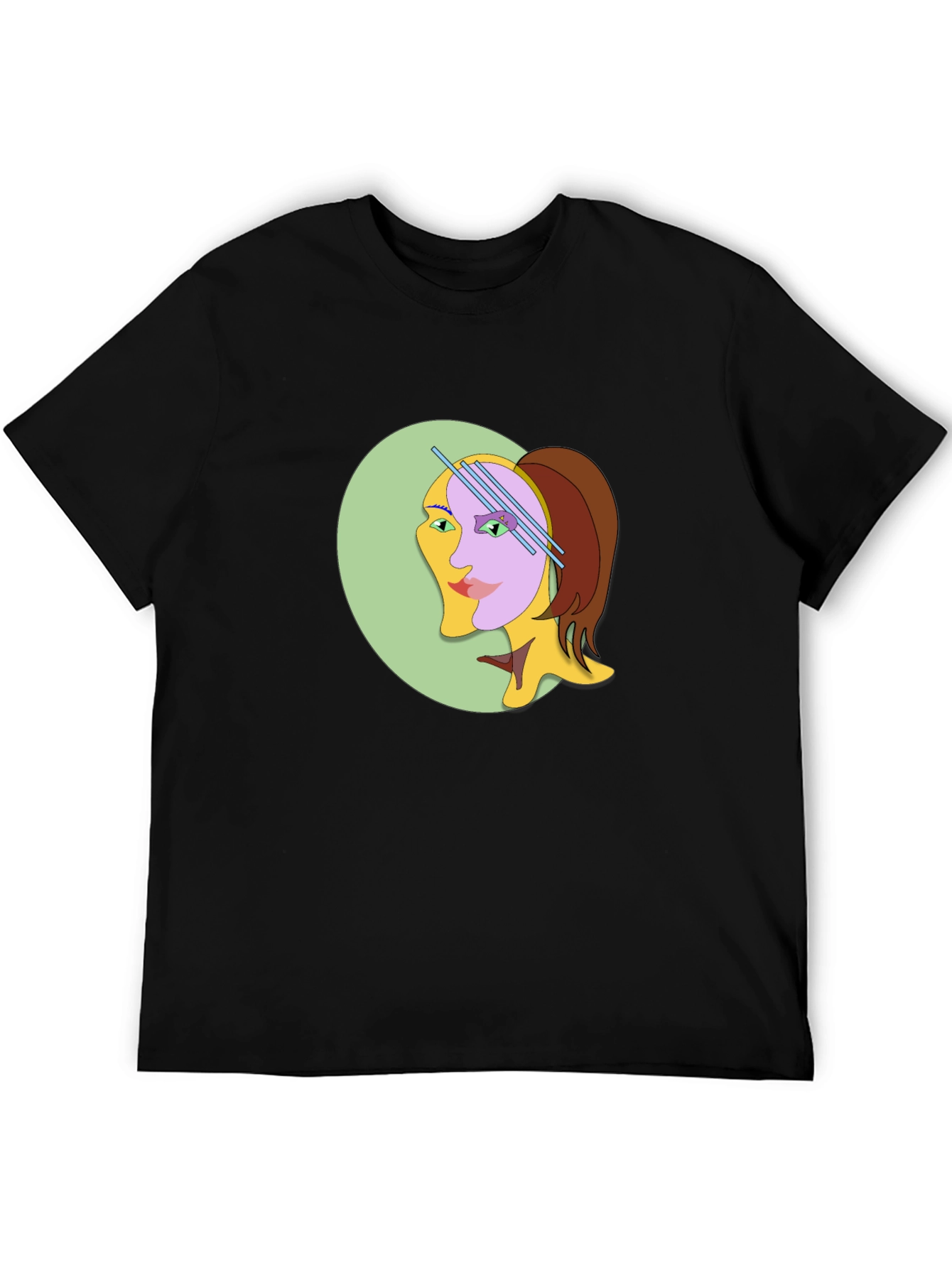 Abstract Woman Graphic Tee - Black Cotton T-Shirt