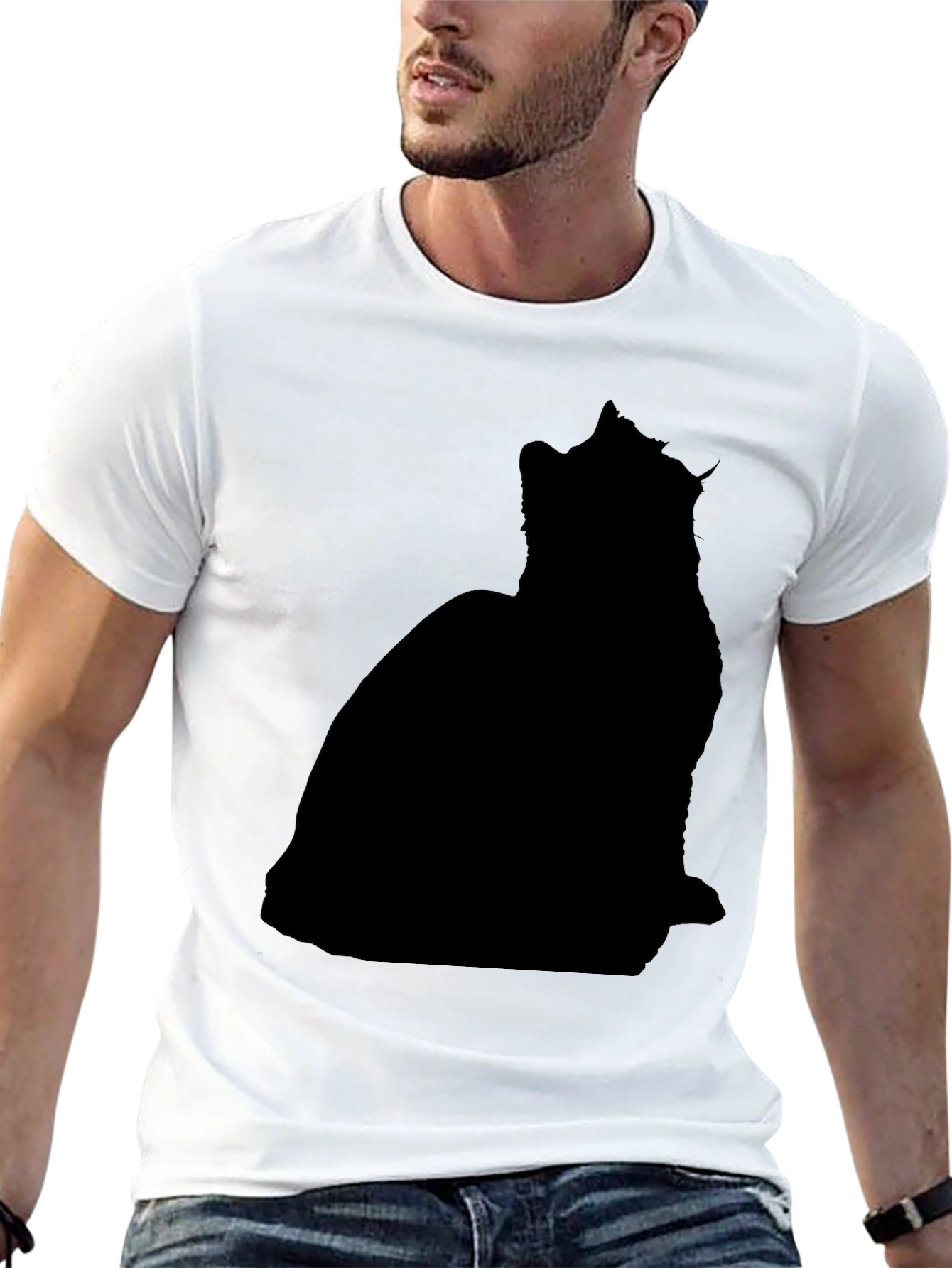 Mens Black Cat Silhouette T-Shirt