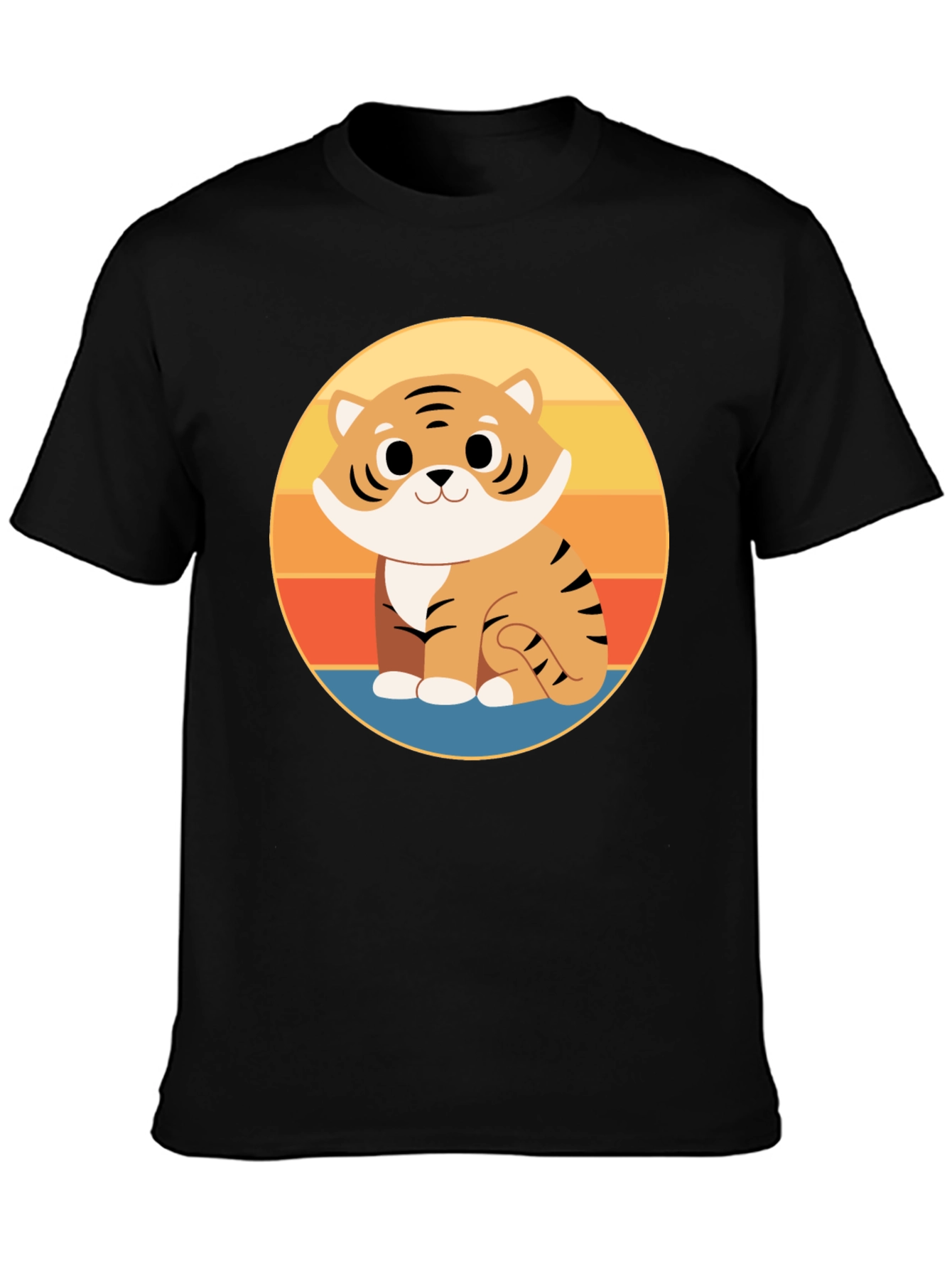 Cute Cartoon Tiger Graphic Tee - Black