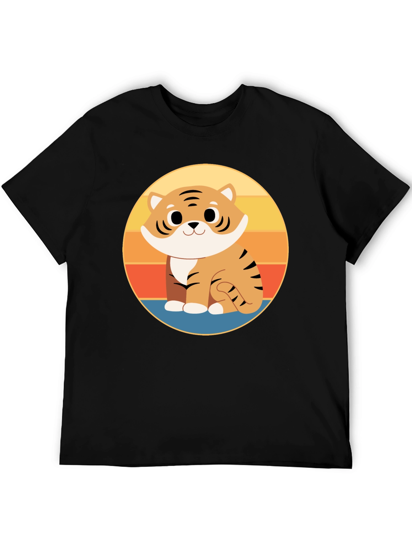 Cute Cartoon Tiger Graphic Tee - Black