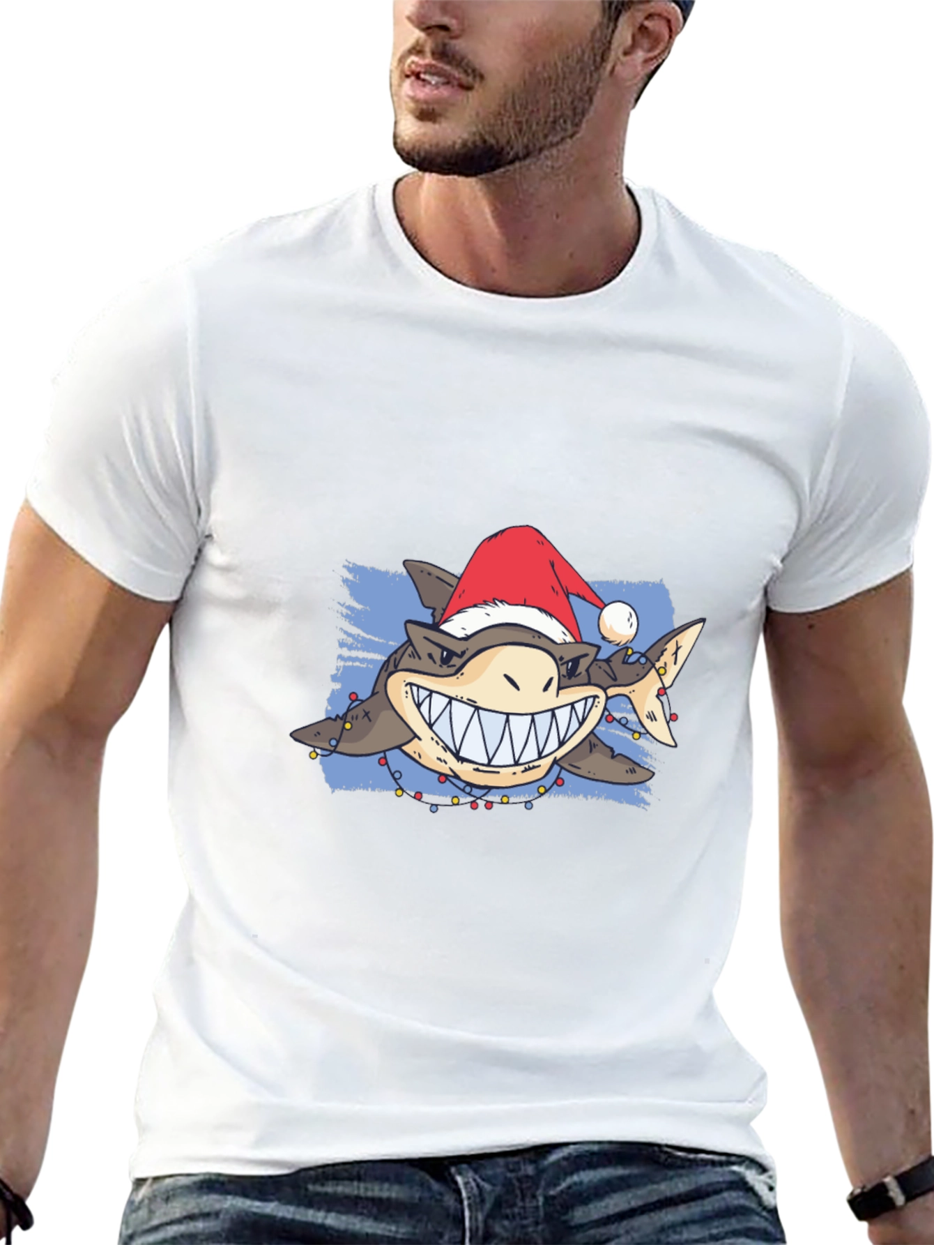 Festive Shark Graphic Tee - Holiday Style!