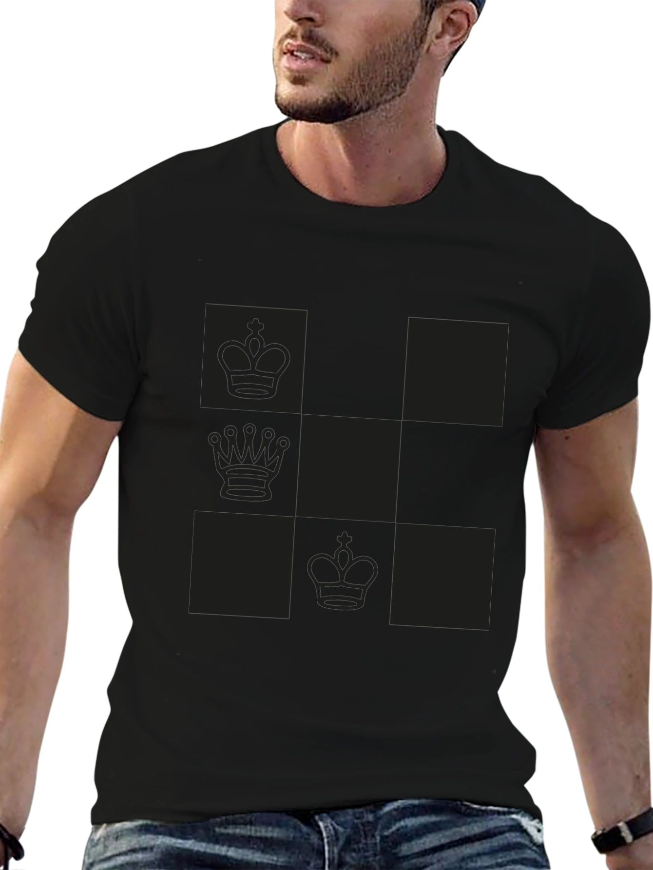 Chess Piece Patterned Graphic Tee - Black