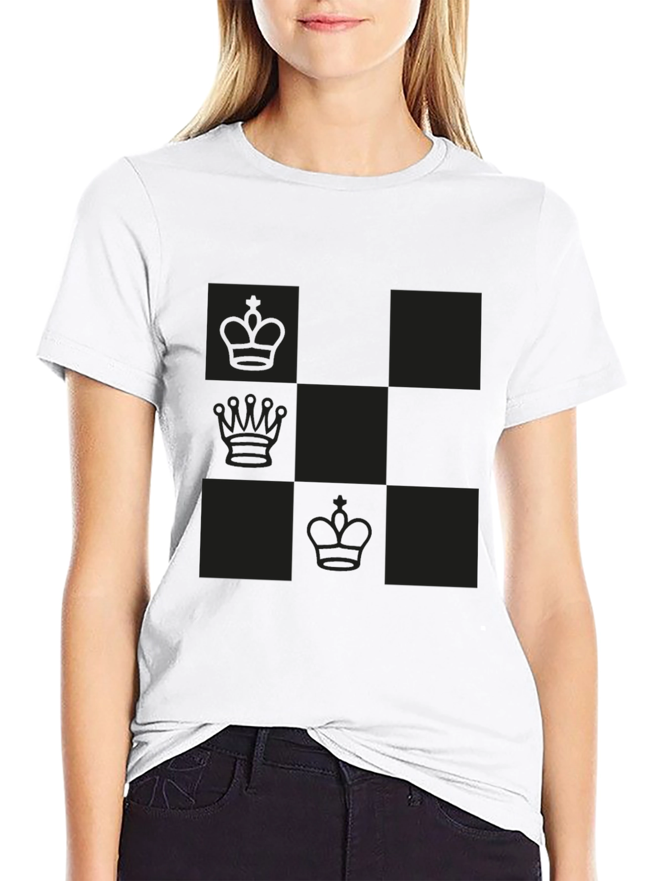 Chess Piece Patterned Graphic Tee - Black