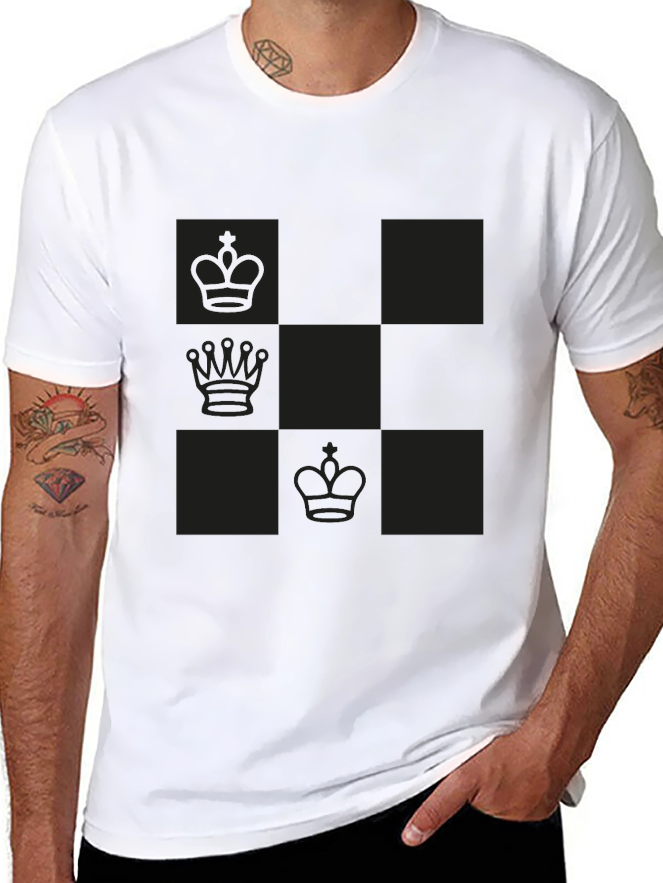 Chess Piece Patterned Graphic Tee - Black